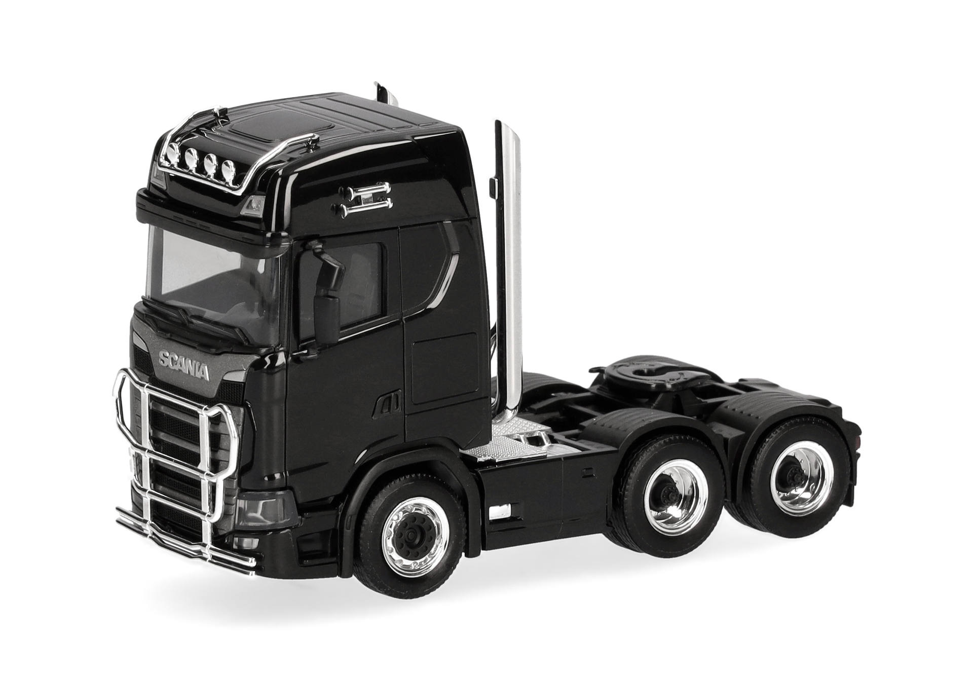 Scania CS 20 high roof rigid tractor with lamp bar and protection bar 3axles, black