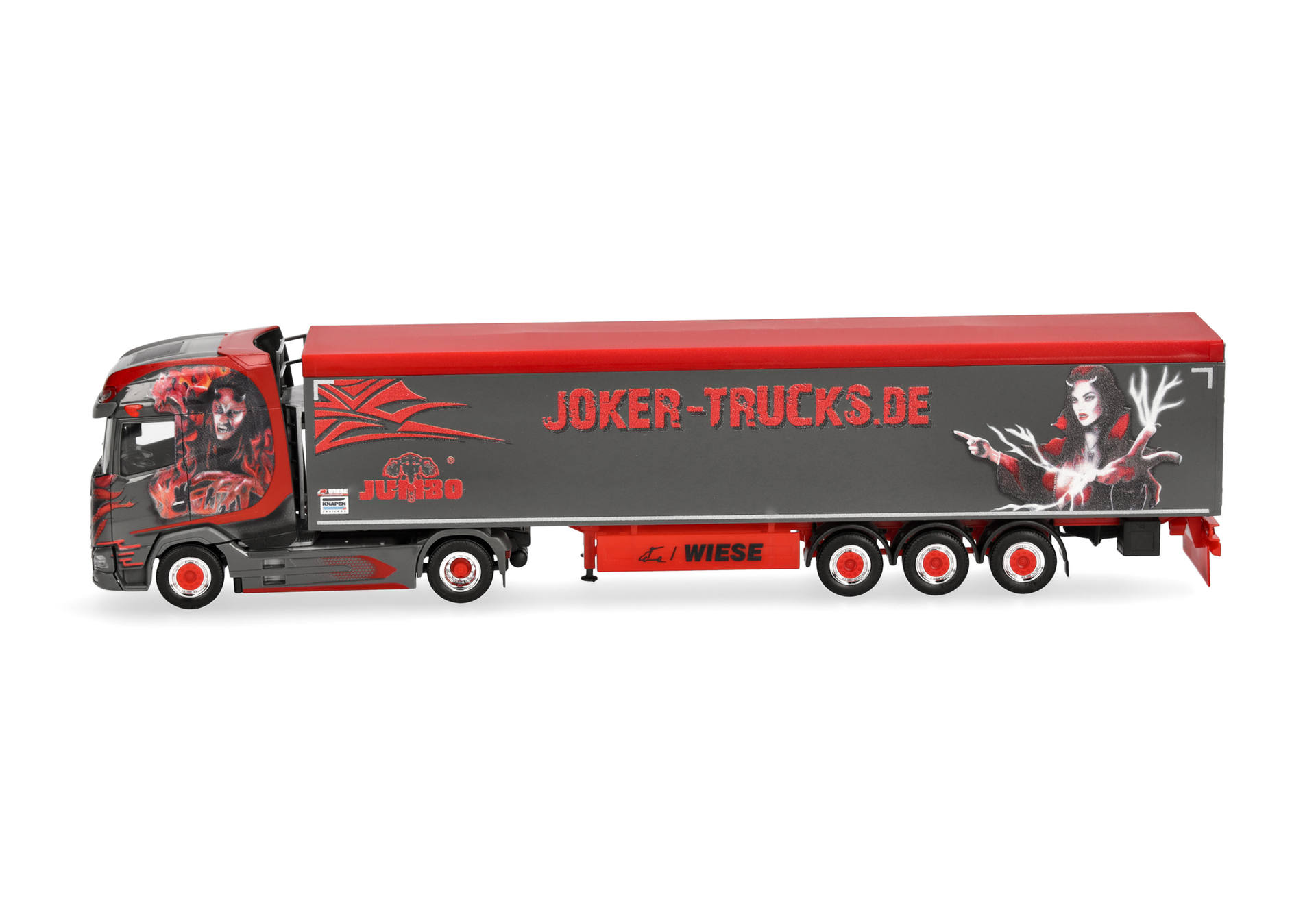 articulated-truck, tractor-trailer, red-trailer, graphic-rail, joke-trucks