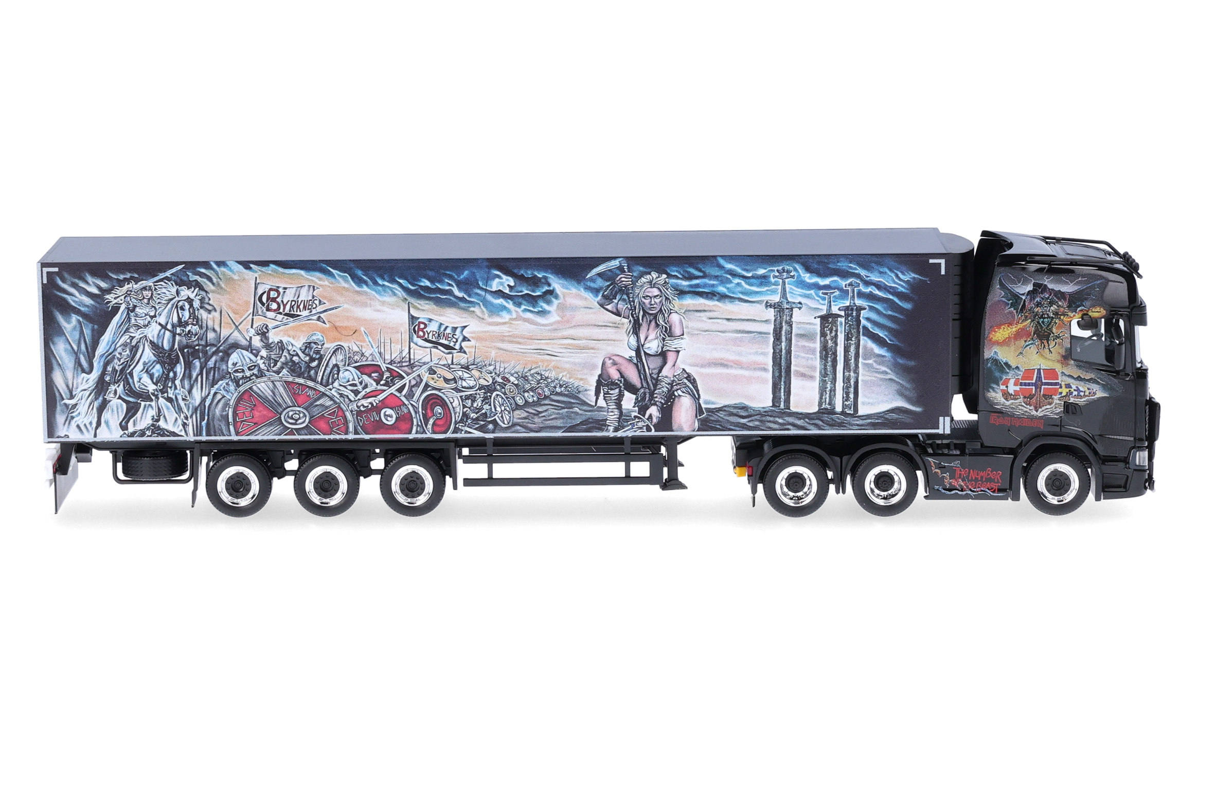 toy truck, tractor unit, artistic trailer, large trailer, decorative graphics