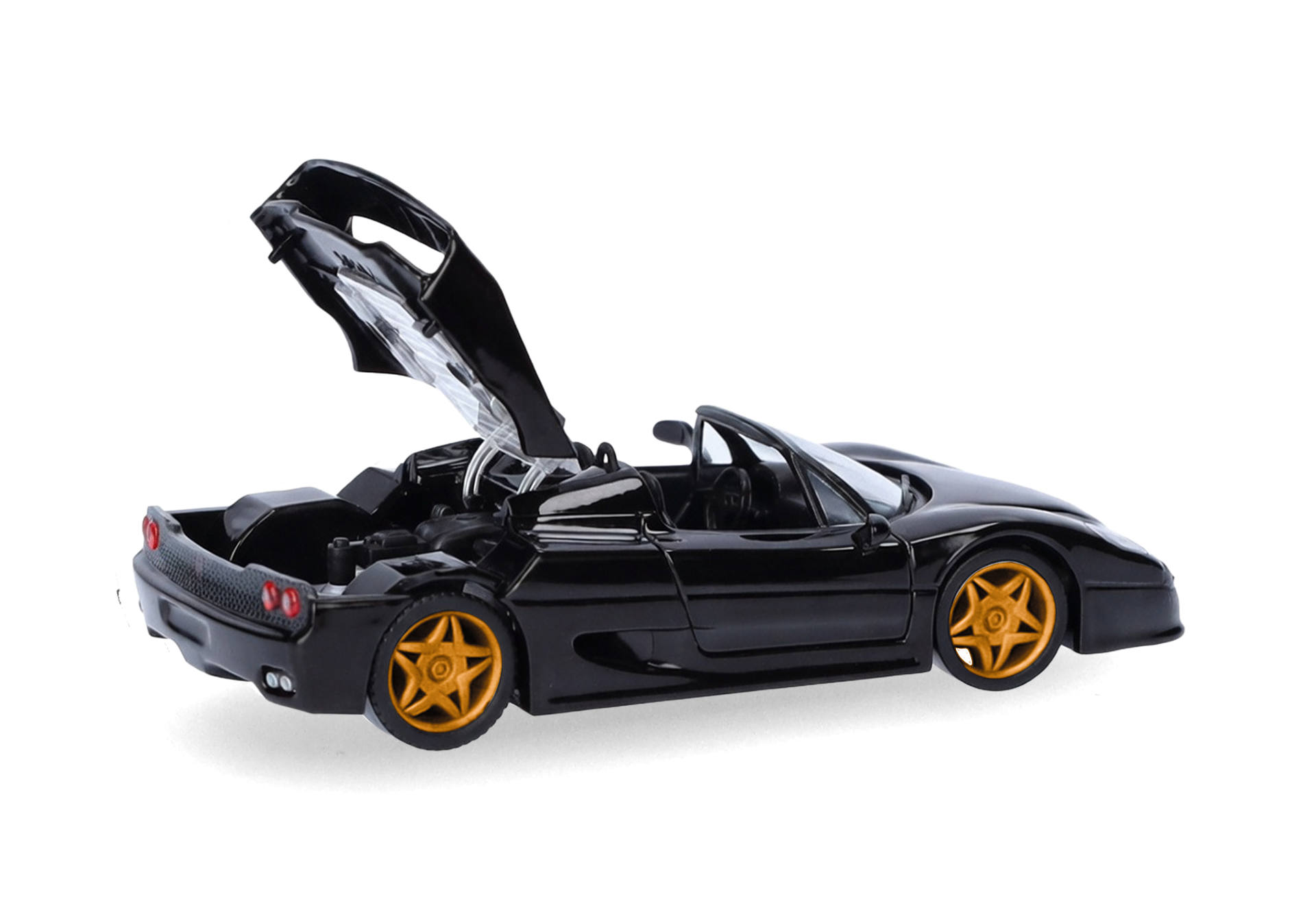 konvertible, Spielzeugauto, schwarz, orange Räder, goldene Felgen