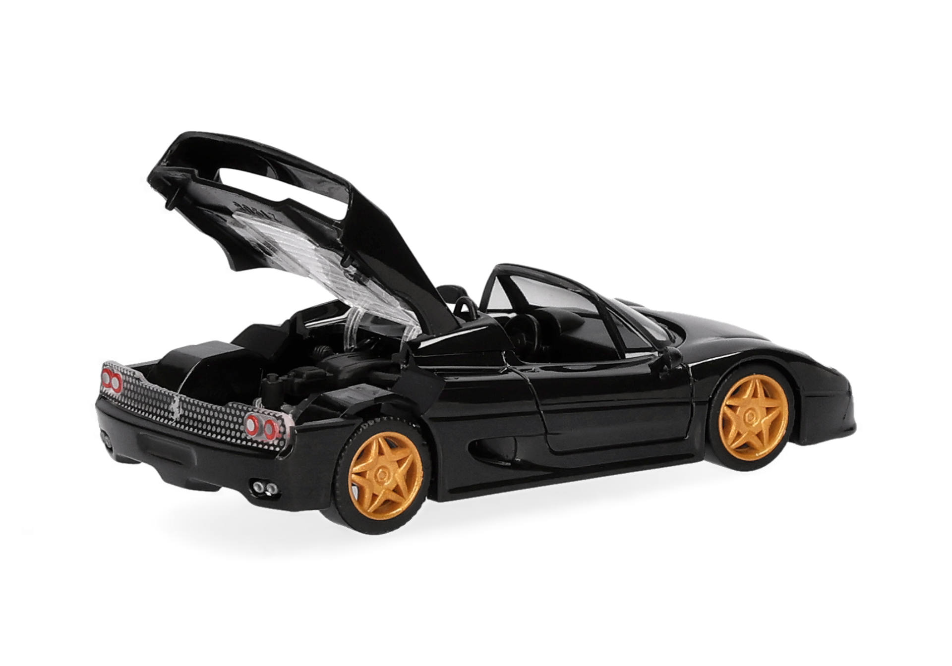 convertible, toy car, black, orange wheels, golden rim, toy car, convertible, black, orange wheels, gullwing