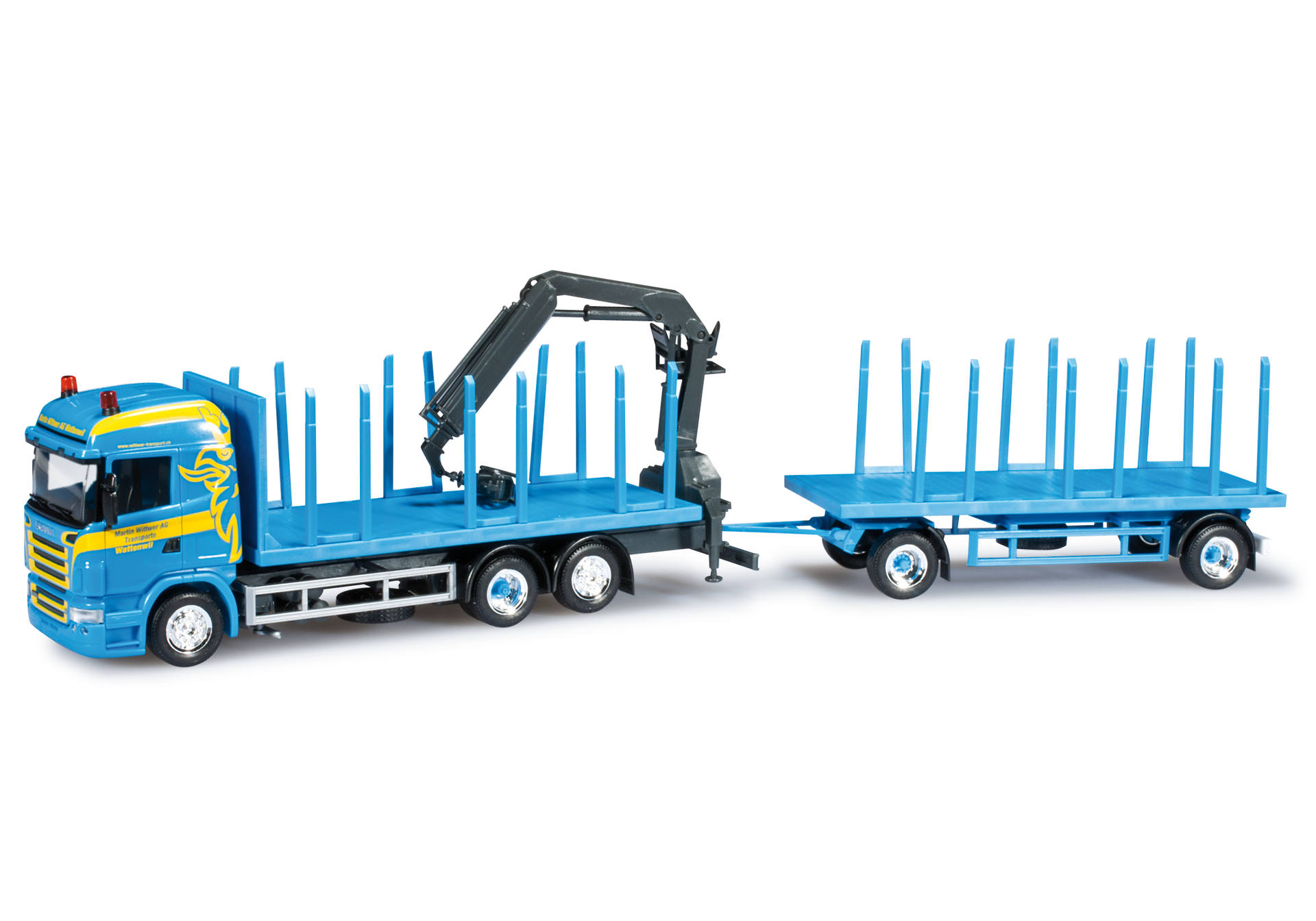 Scania R HL flatcar trailer with loading crane "Wittwer" (CH)