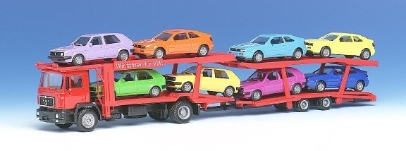 MAN F90 Autotransporter-Hängerzug + 4 Golf + 4 Corrado