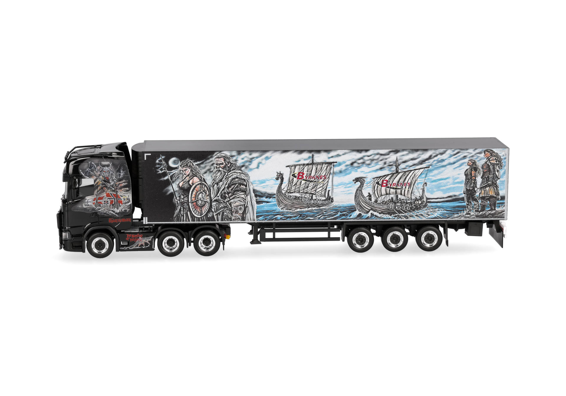 truck, semi-trailer, trailer, artwork, viking-ship