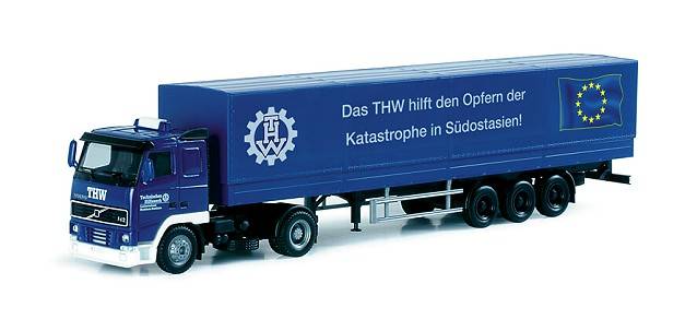Volvo FH tarp semitrailer "Herpa & THW"
