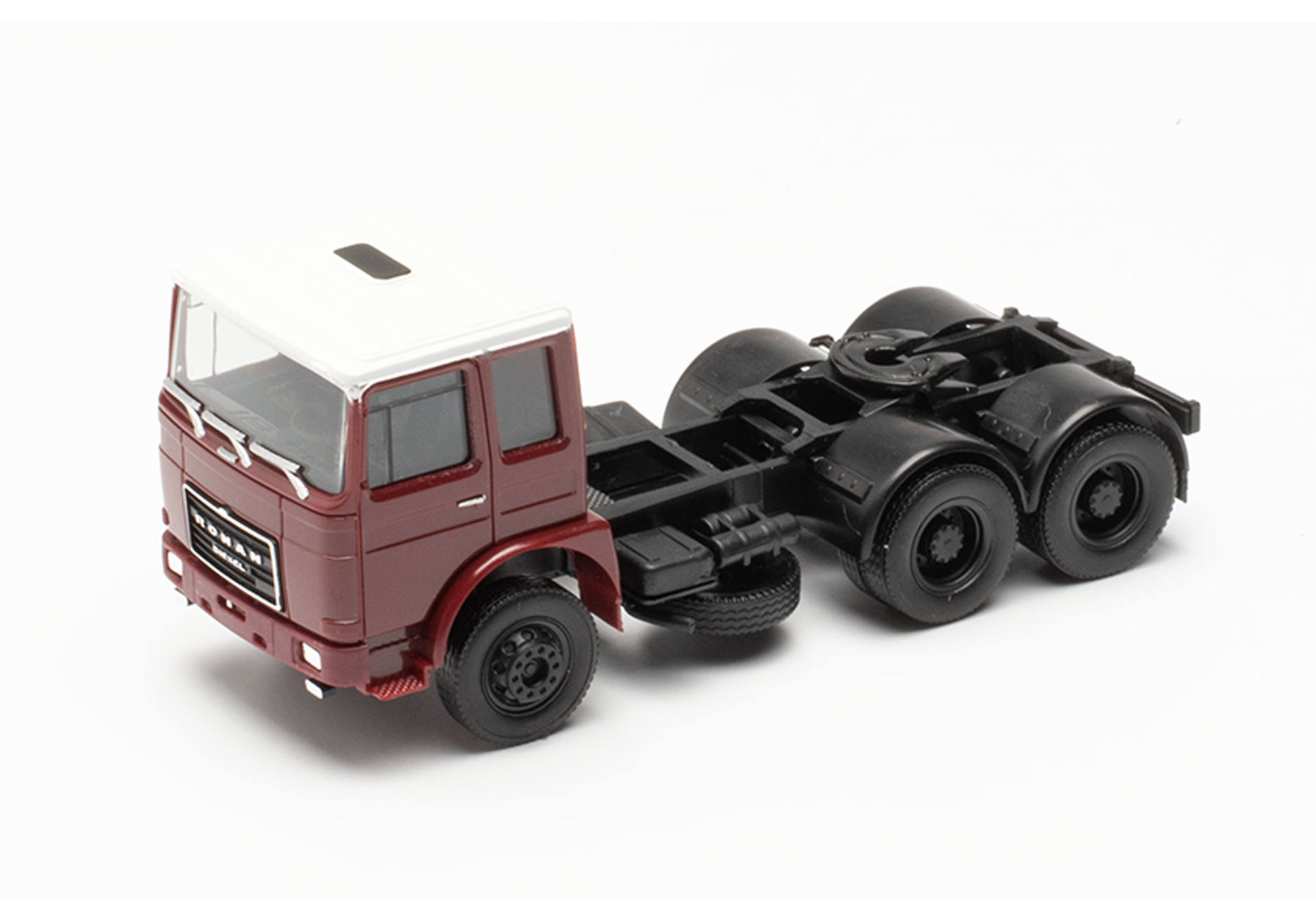 Roman Diesel 3-axle tractor, wine red, white roof