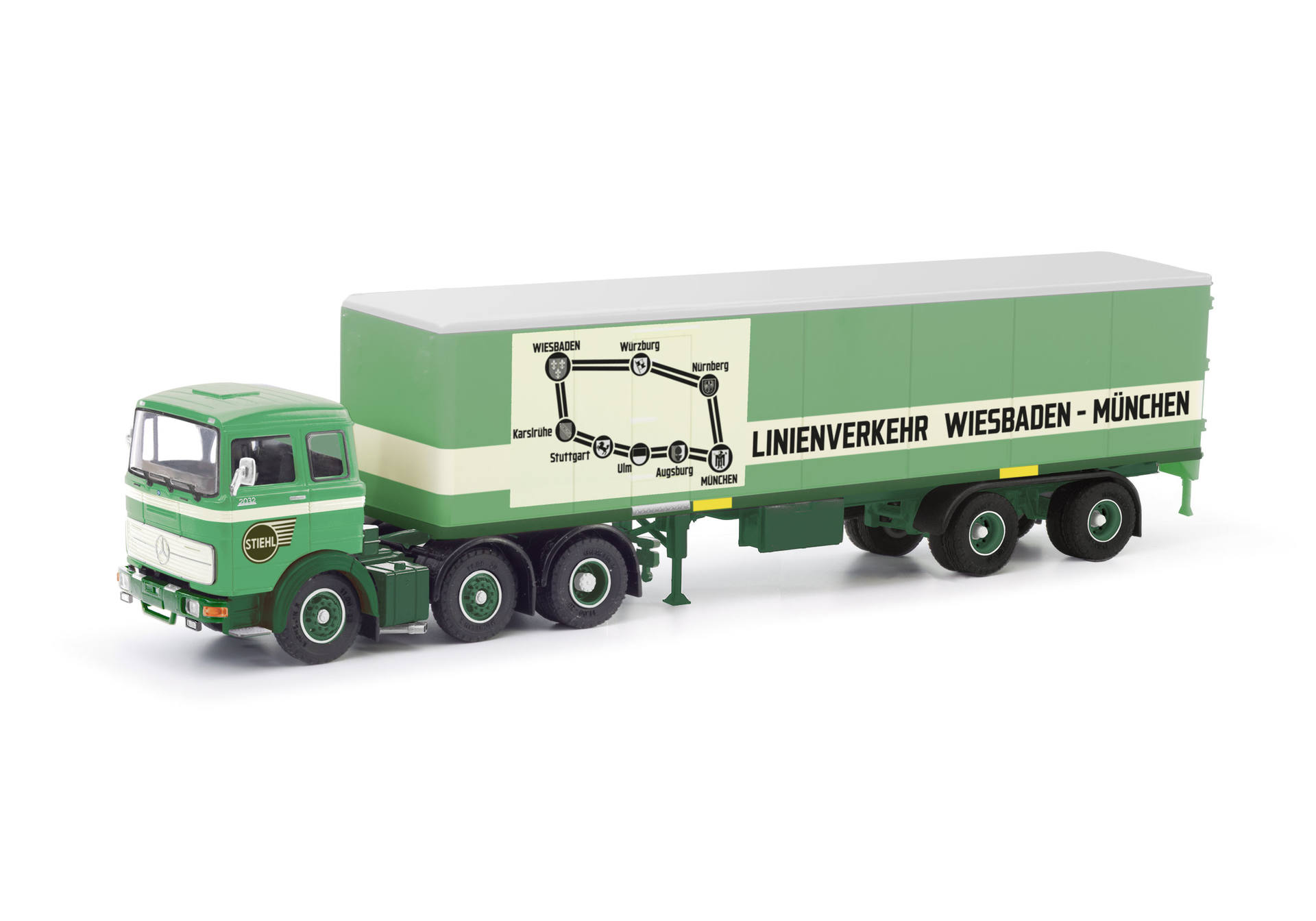 Mercedes-Benz LPS 2032 box semitrailer truck "Stiehl"