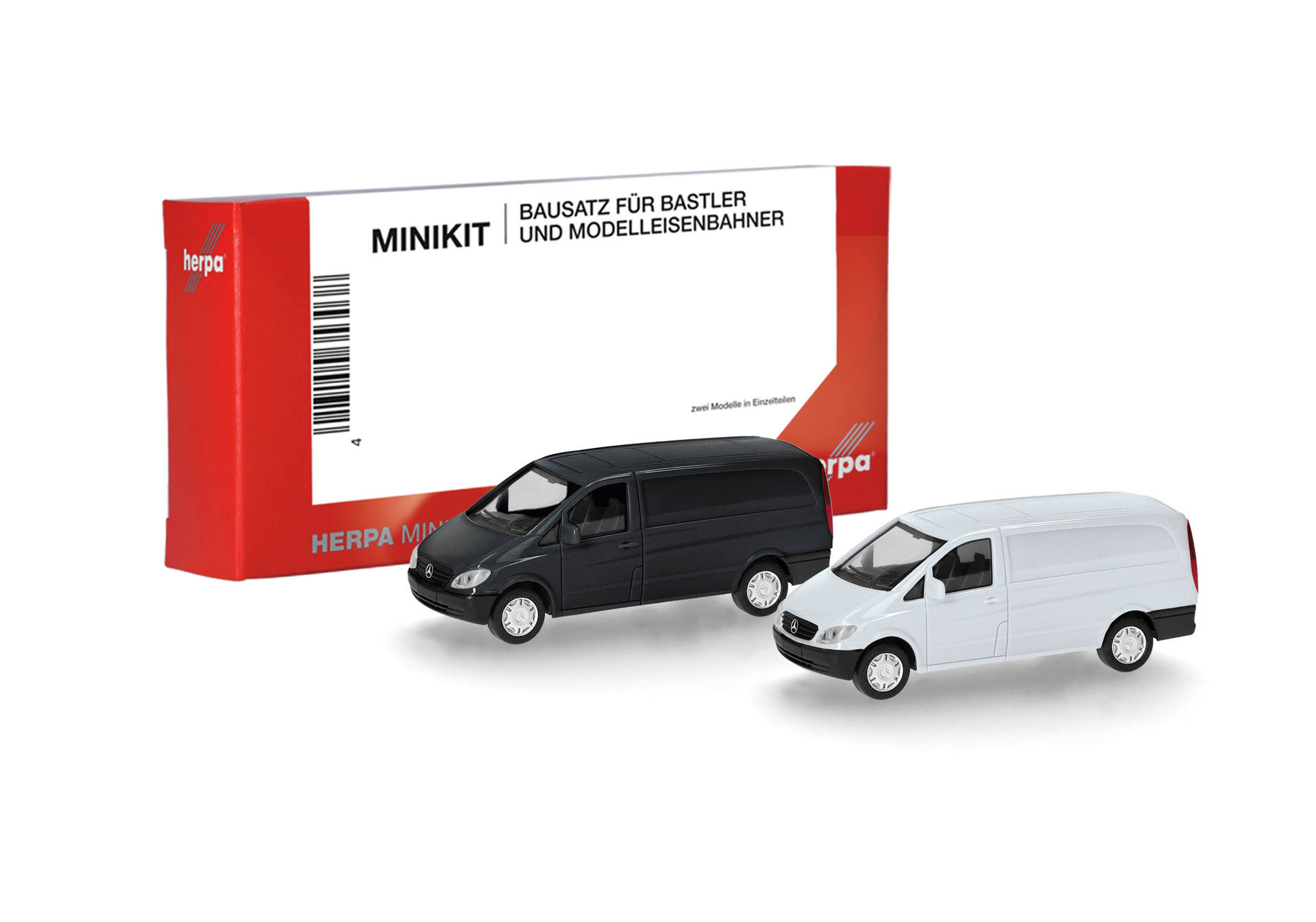 Herpa MiniKit: Mercedes-Benz Vito Kasten (W639 / 2003), weiß und schwarz (2 Stück)