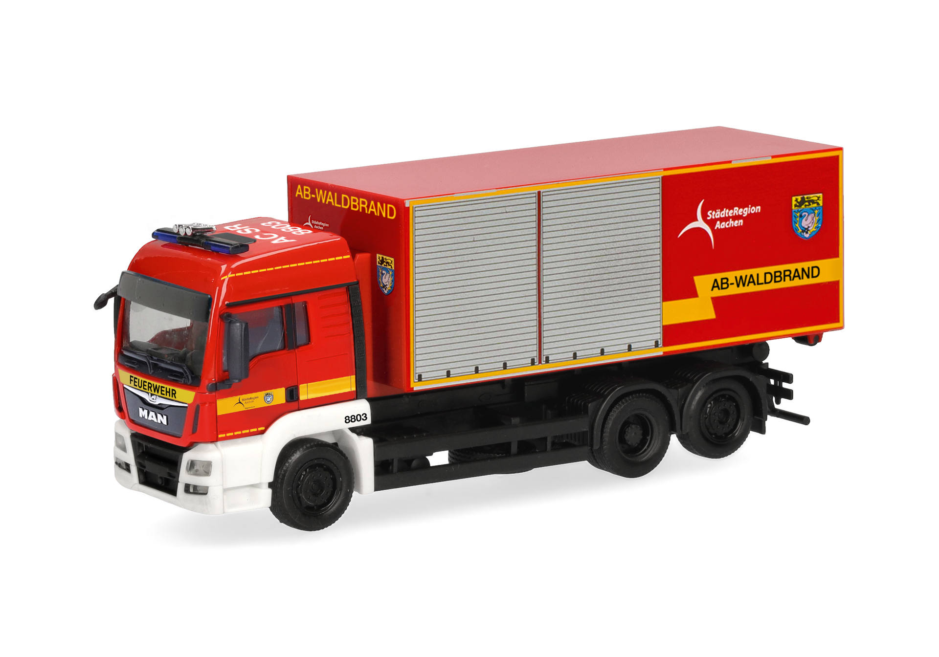 MAN TGS LX roll-off bucket truck, container wildfires, "Aachen City Region Fire Department”