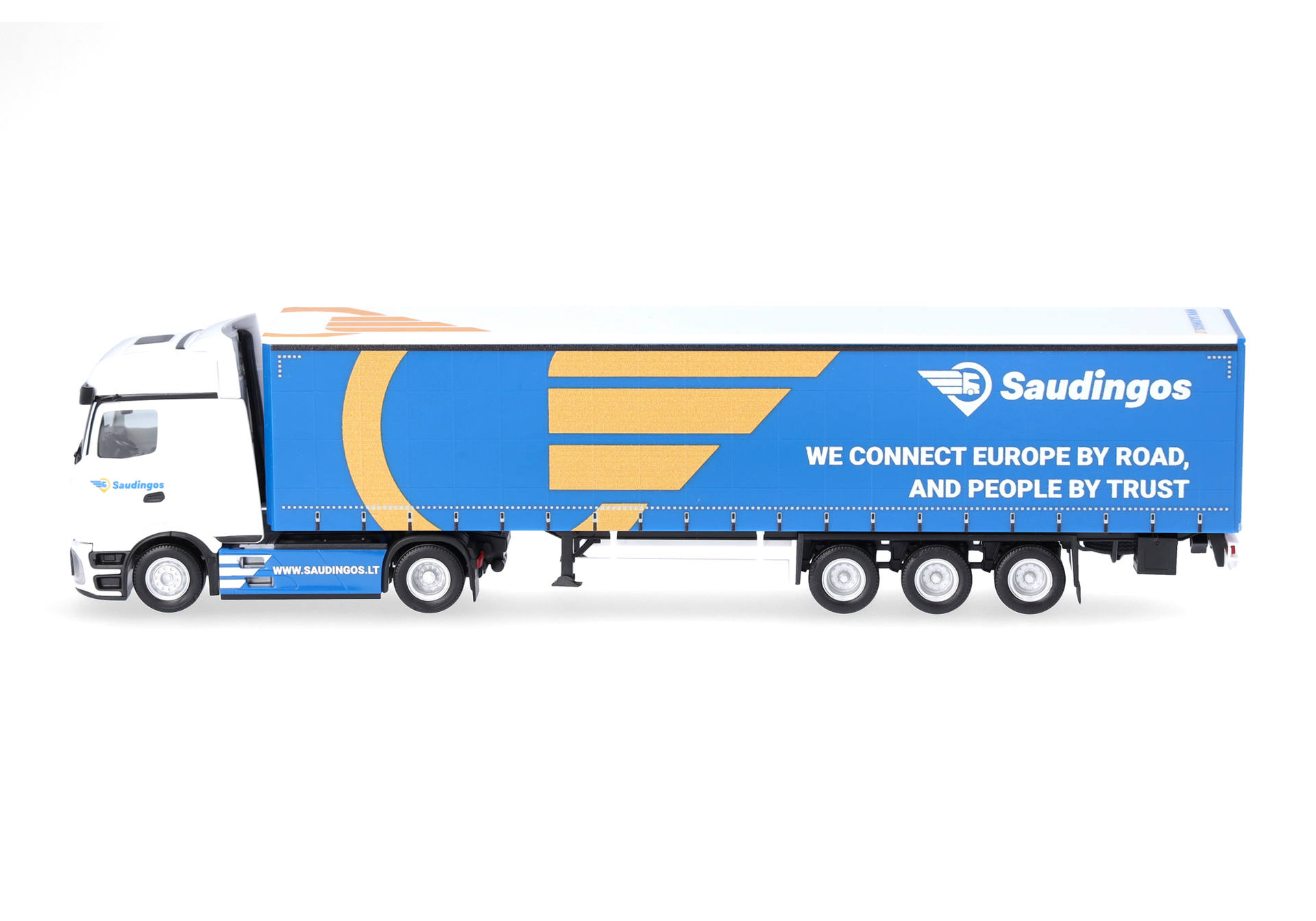 truck, semi-trailer, blue trailer, Saudingos, logo