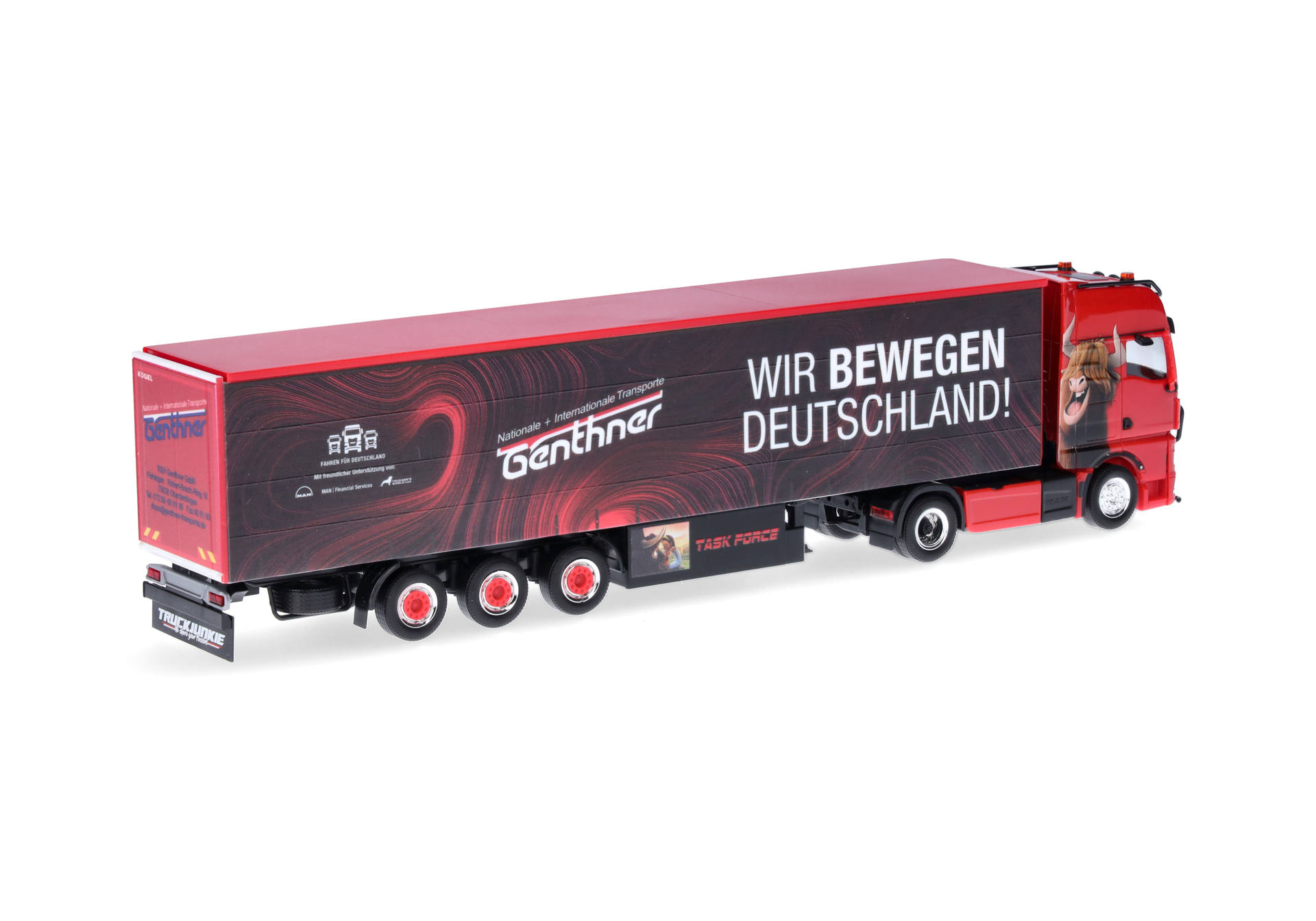 MAN TGX GX curtain canvas semitrailer truck "Genthner/We move Germany" (Baden-Wuerttemberg/Oberderdingen)