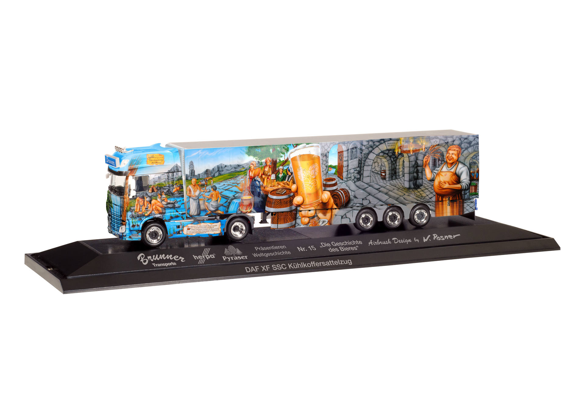 DAF XF SSC Kühlkoffer-Sattelzug "Herpa Weltgeschichte Nr. 15, Die Geschichte des Bieres"