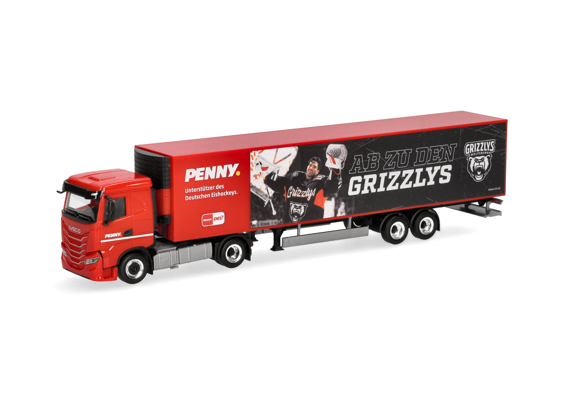 toy truck, red truck, trailer, Iveco, print/graphics trailer