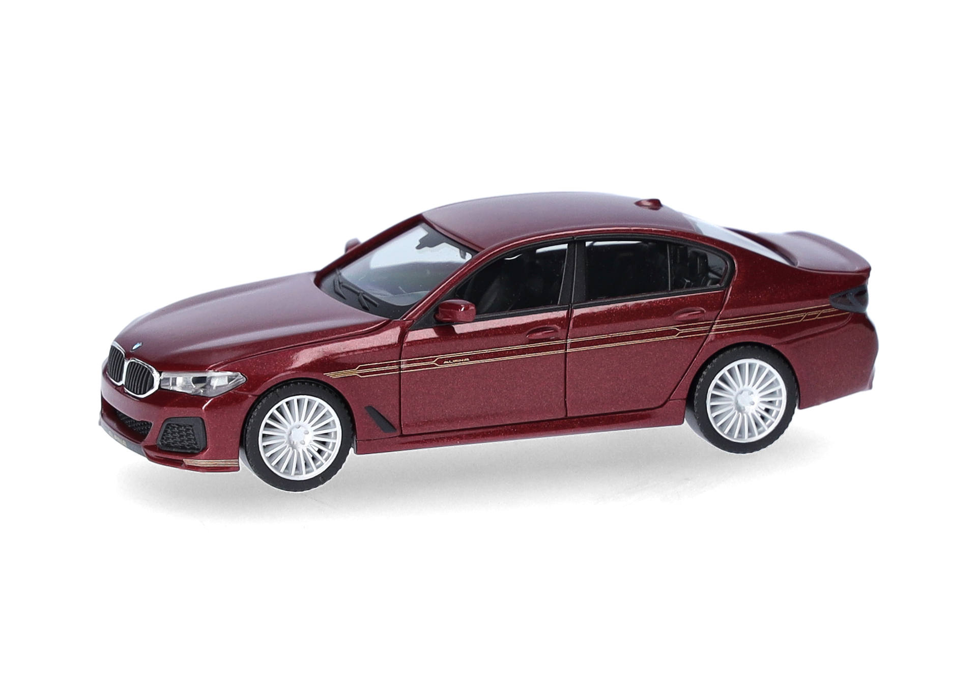 model car, sedan, burgundy, vinyl finish, gold stripe