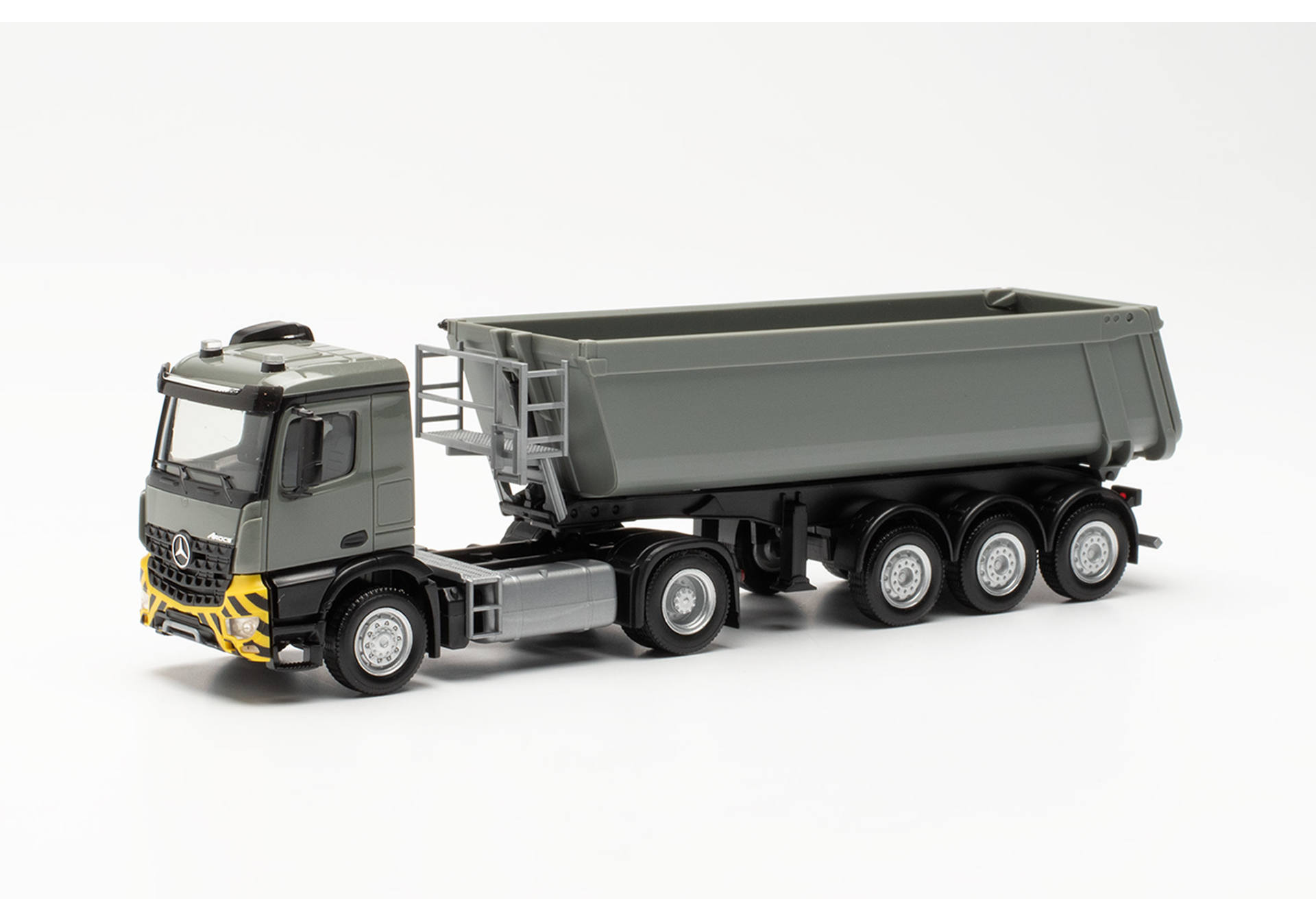 Mercedes-Benz Arocs M Schmitz Cargobull dump semitrailer truck, grey / yellow