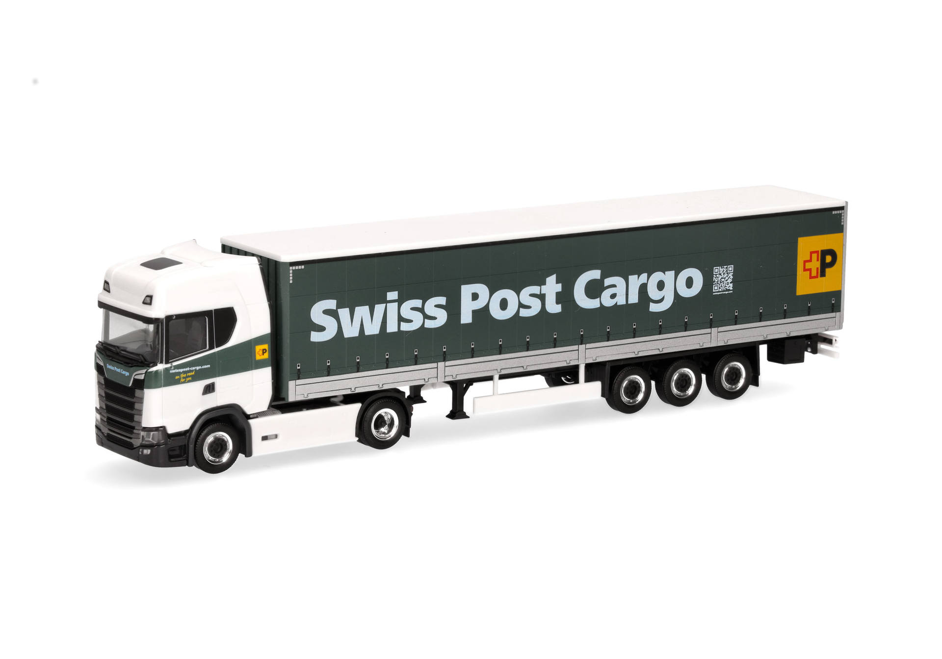 Scania CS 20 HD curtain canvas semitrailer truck with side walls "Switzerland Post Cargo"