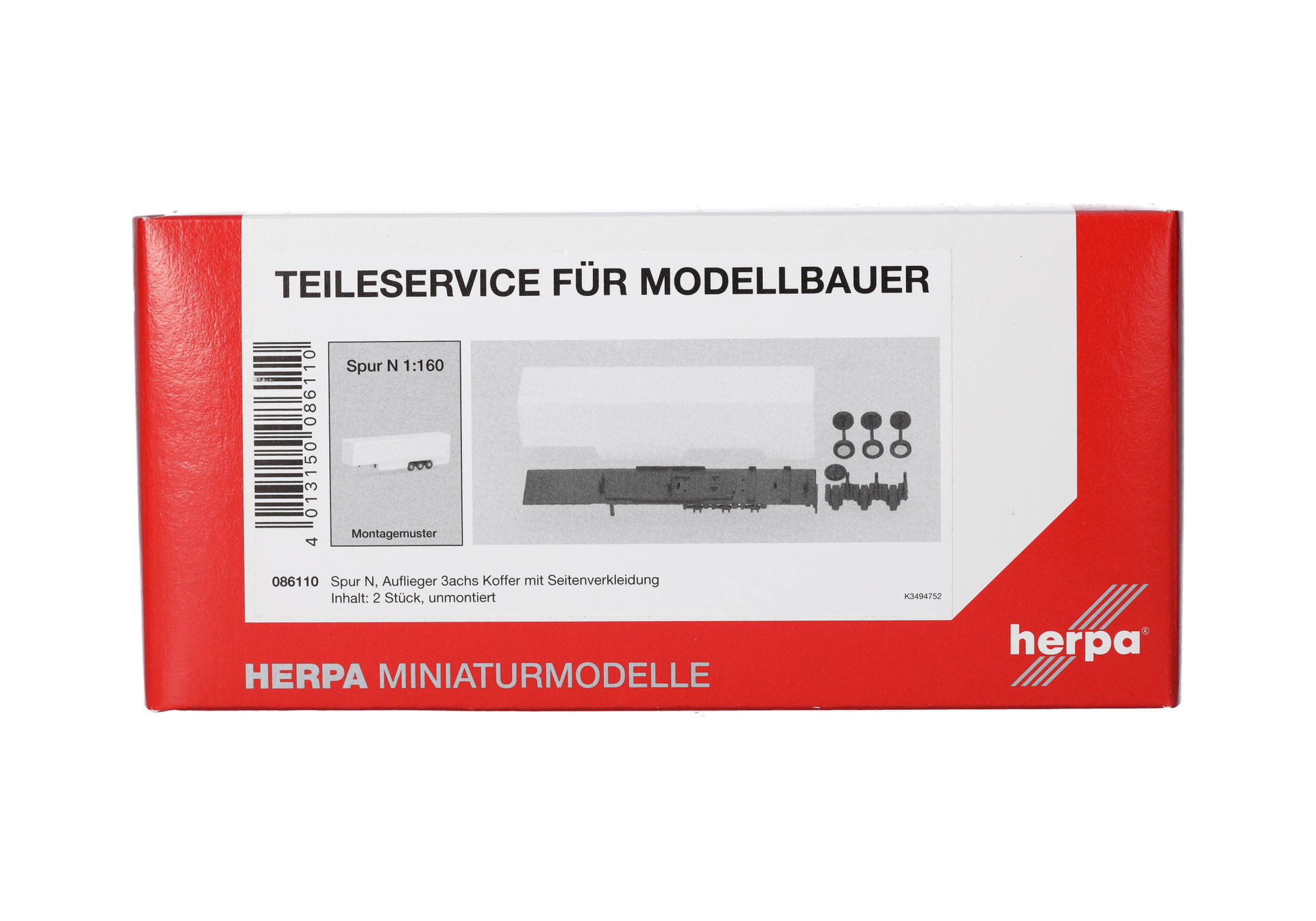 Teileservice, Spur N (1:160), Auflieger 3achs verkleideter Koffer, 2 Stück