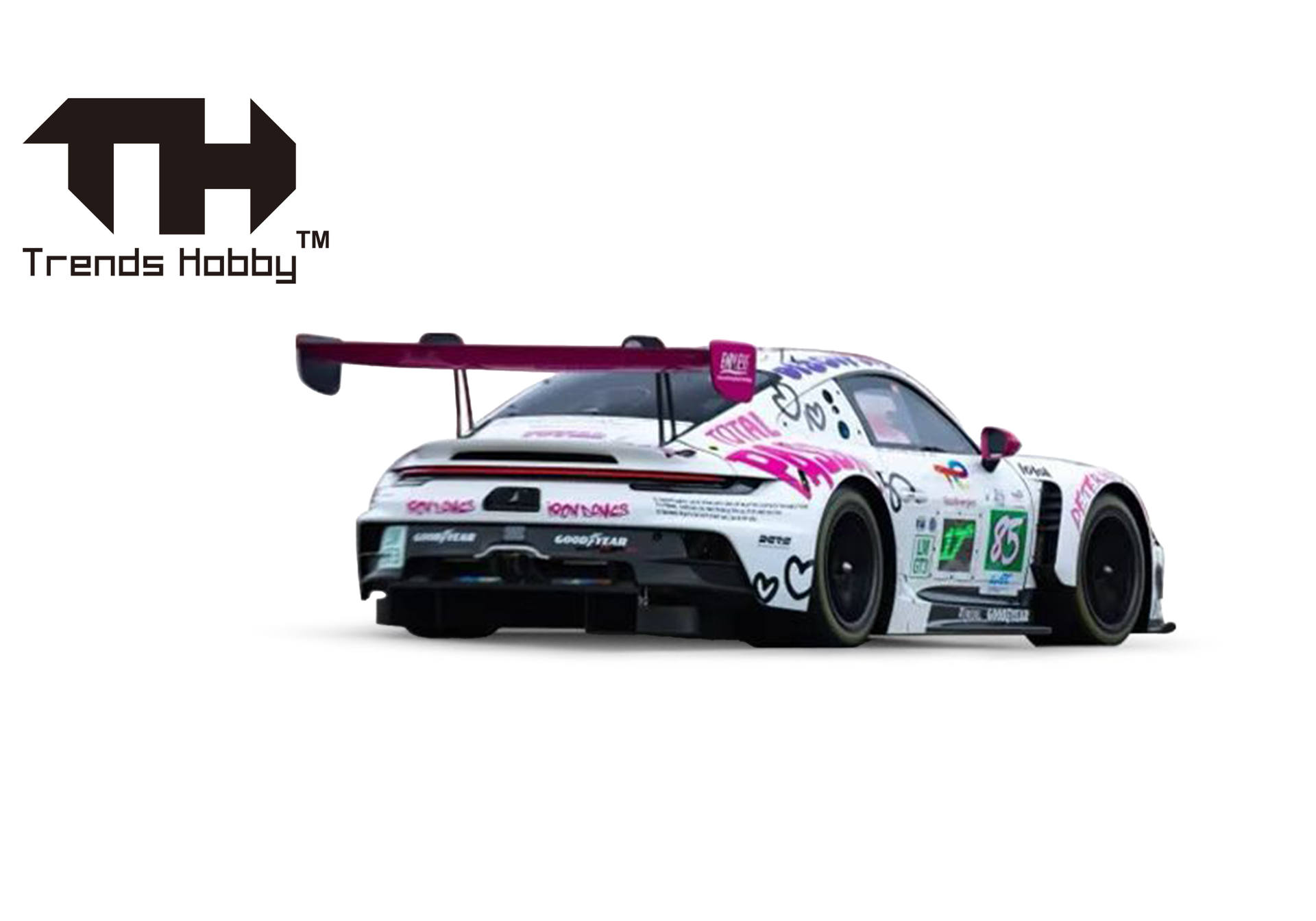 rc car, race car, white car, pink wing,  decals