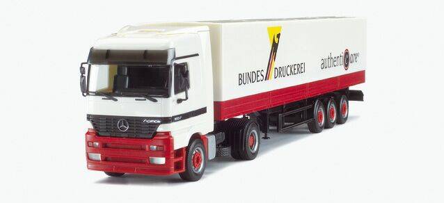 Mercedes-Benz Actros L canvas semitrailer truck "German Federal Printing Plant"