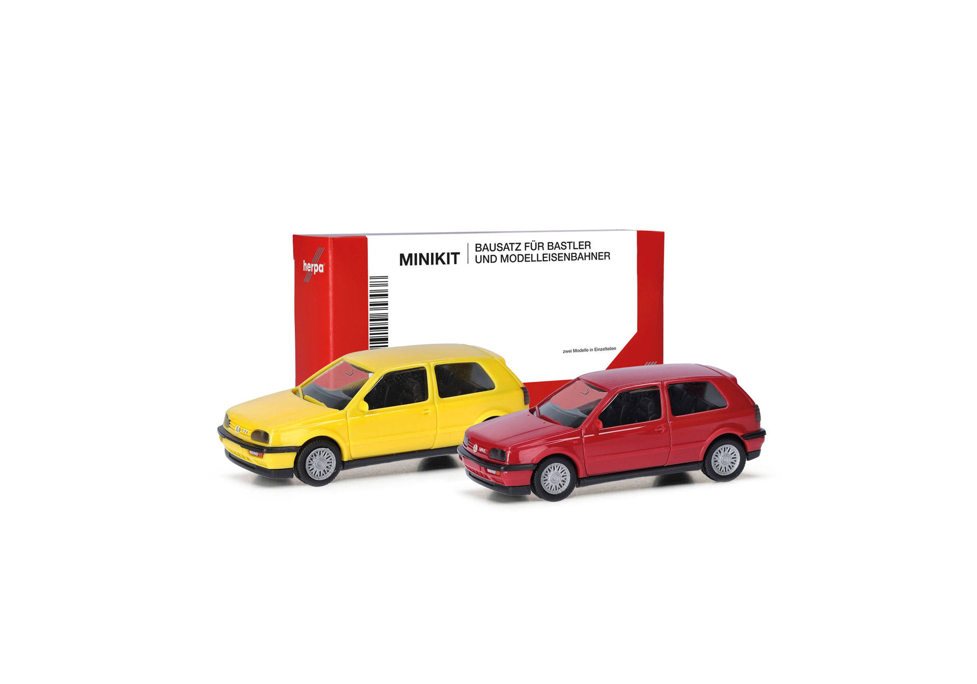 Herpa MiniKit: Volkswagen (VW) Golf III VR6 2 doors, set of 2, sulphur yellow/flash red