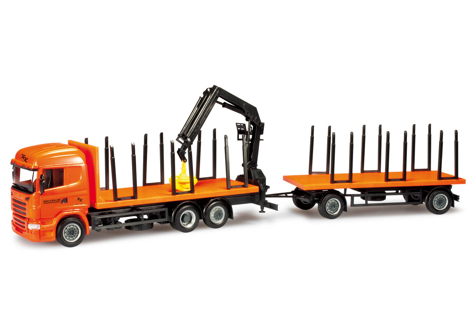 Scania R HL flatcar trailer with loading crane "Kollan & Klein"
