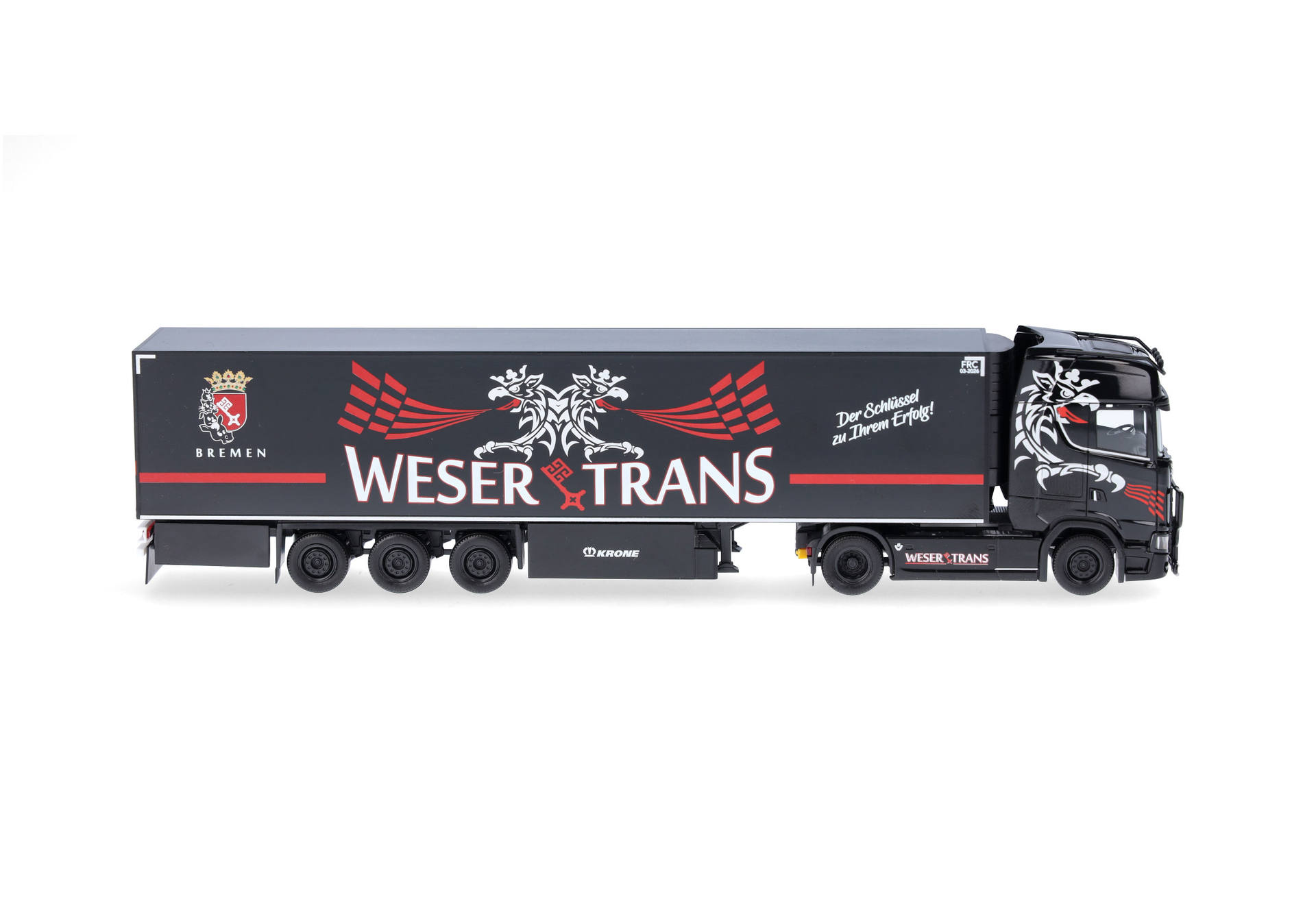 Scania CS20 HD refrigerated box semitrailer truck "Weser-Trans Bremen" (Bremen)