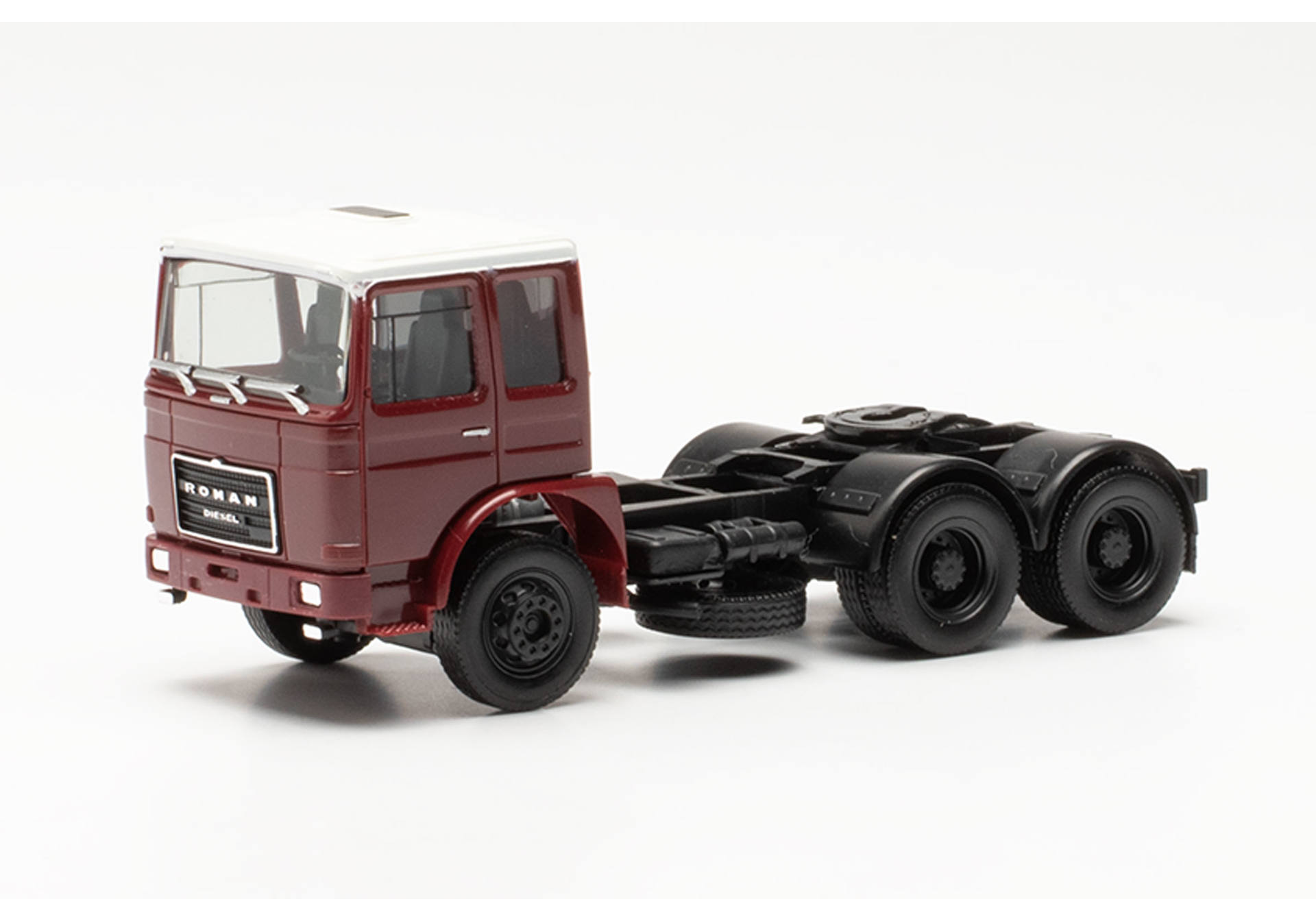 Roman Diesel 3-axle tractor, wine red, white roof