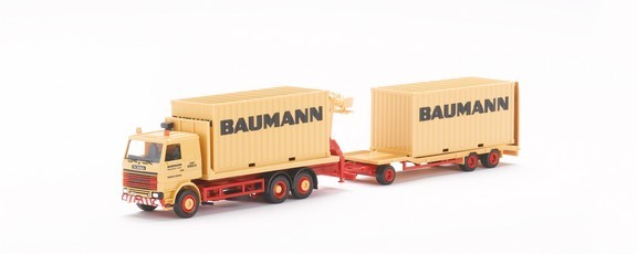 Scania 142 m building material and low-loading trailer train with 20ft containers 3A/3A