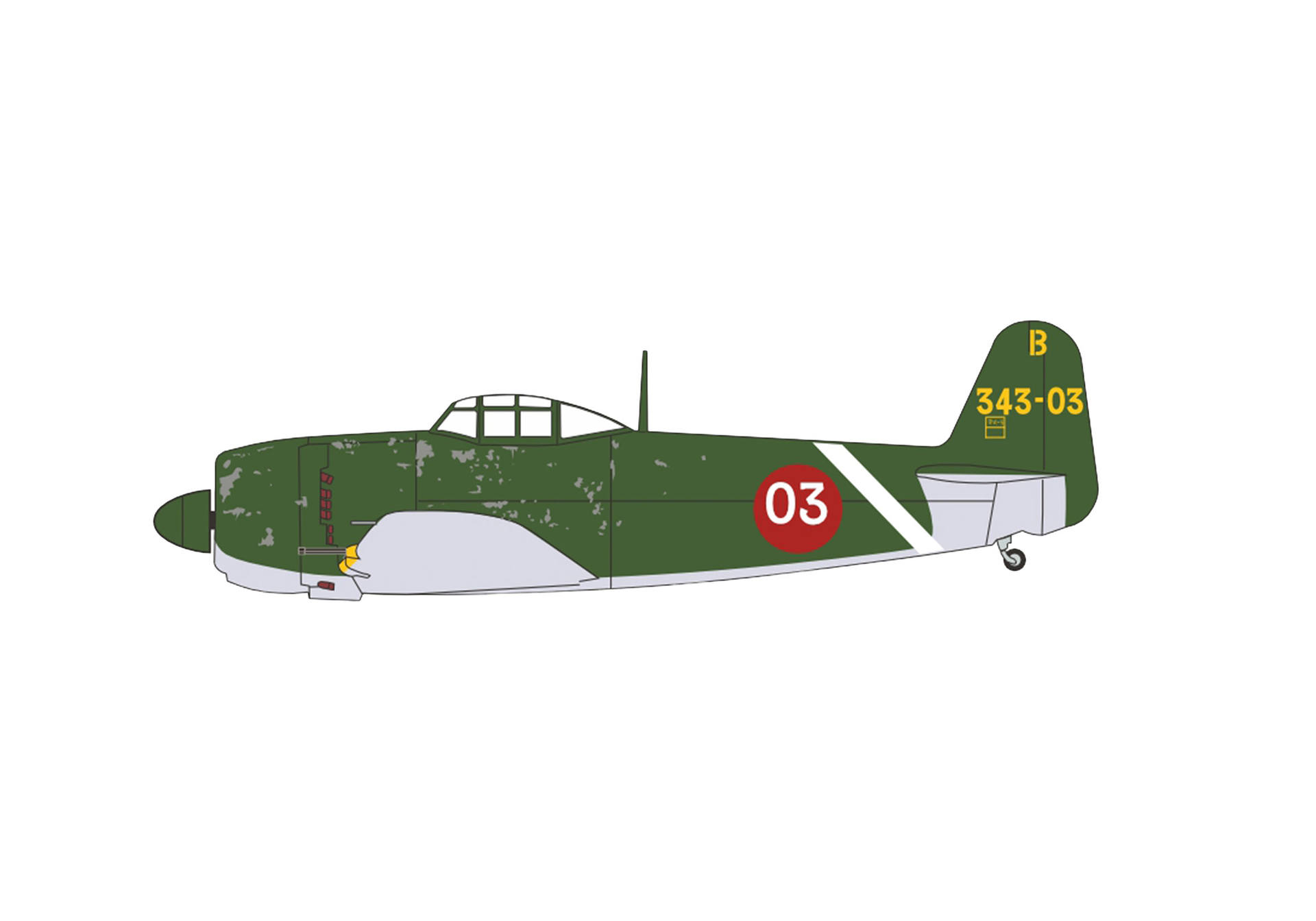 Kampfjet, Militärflugzeug, grüne Tarnung, roter Kreis, Schwanznummer 343-03
