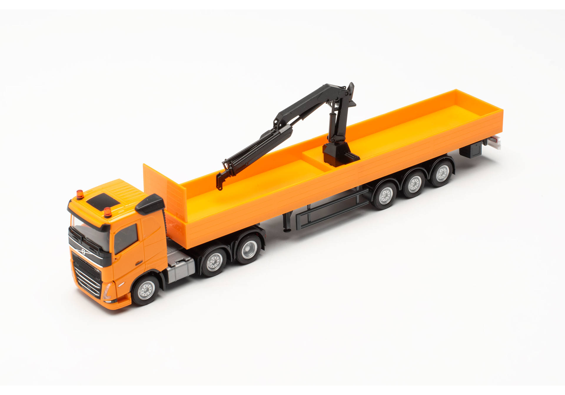 Volvo FH FD 2020 Pritschen-Sattelzug mit Ladekran und Ladung 3a/3a, orange
