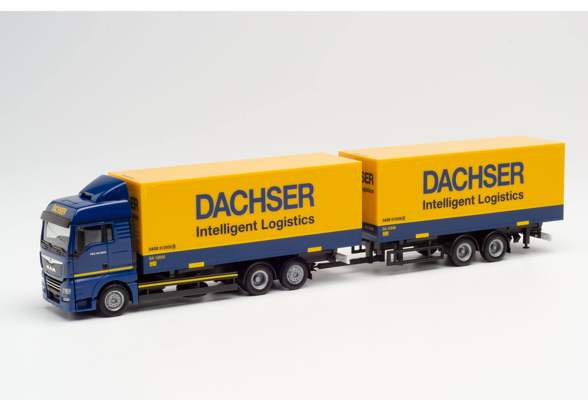 MAN TGX XLX tandem curtain canvas trailer truck "Dachser"