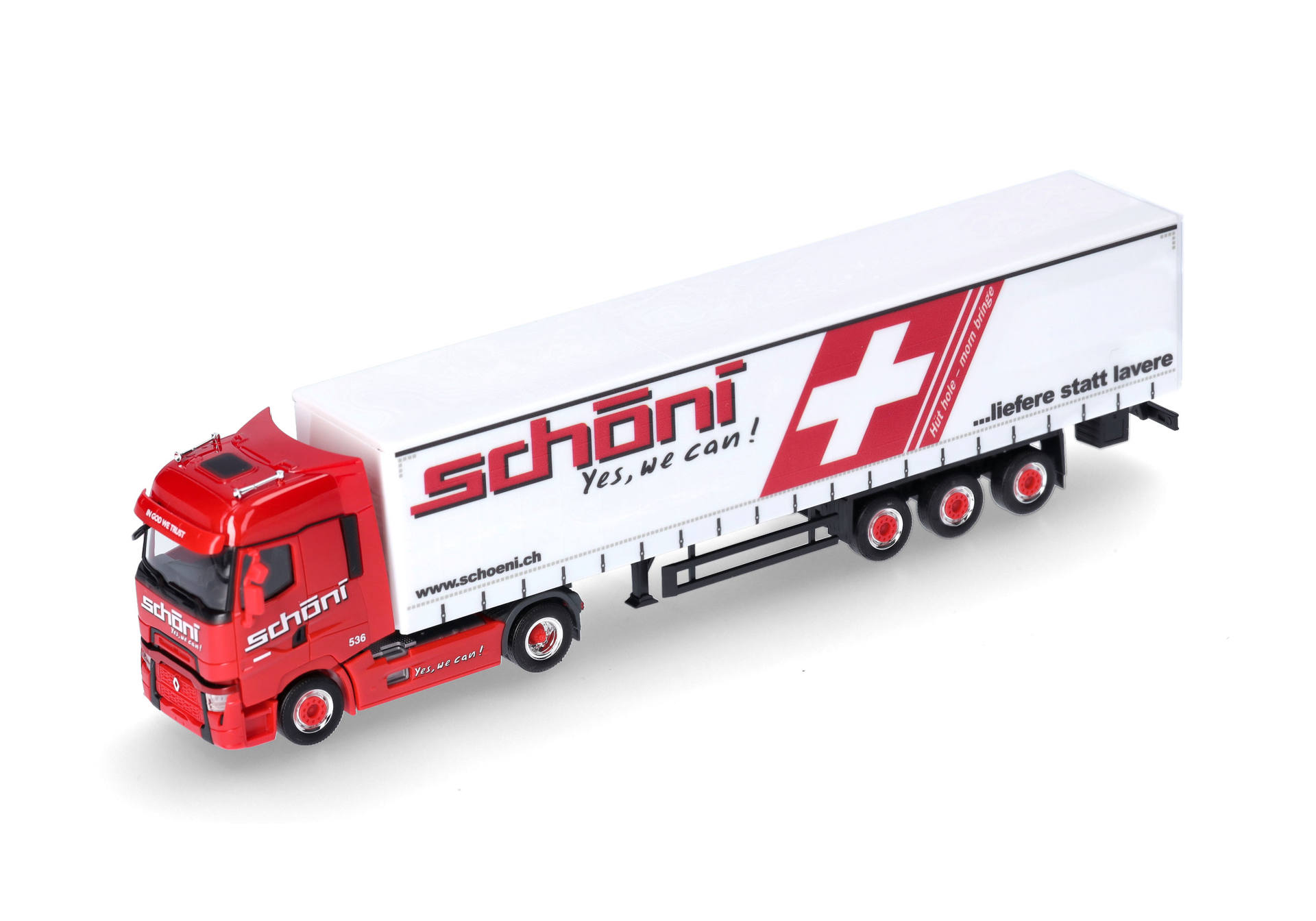 Renault T facelift Gardinenplanen-Sattelzug "Schöni" (Schweiz)