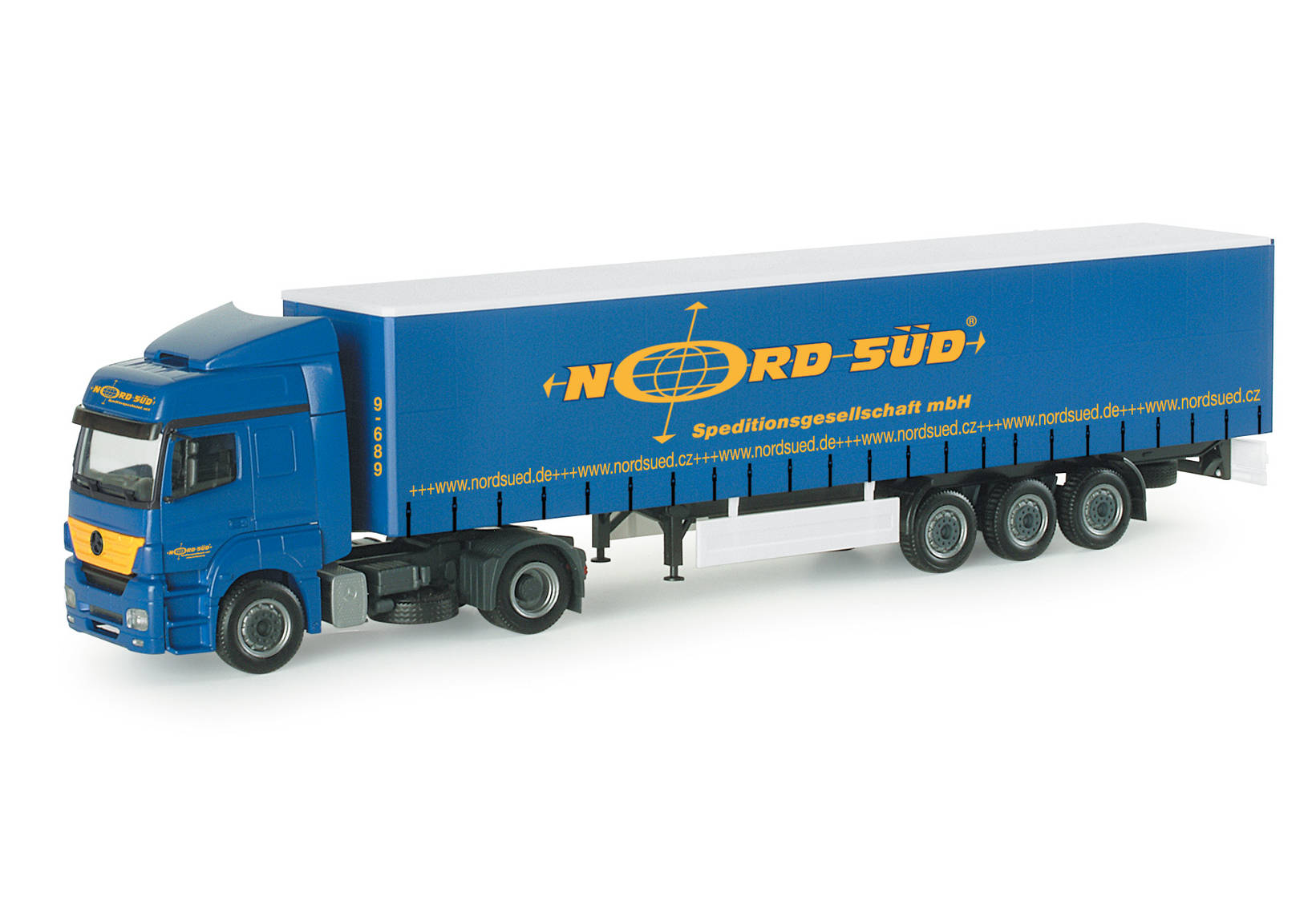 Mercedes-Benz Axor curttain canvascover semitrailer "Nord-Sued"