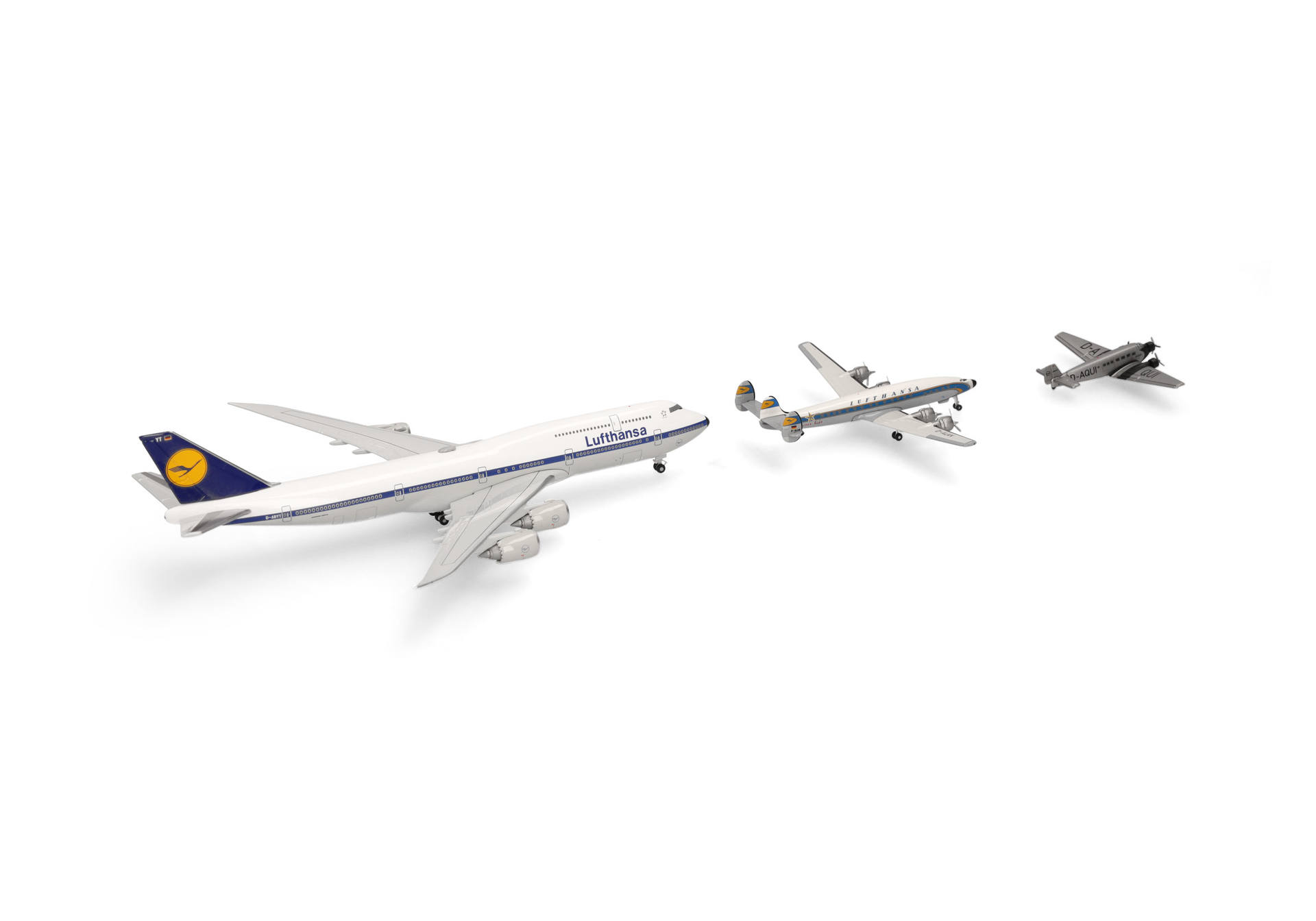 Lufthansa Retro 3-Piece Set "100 years" (Junkers JU 52, Super Star L1649A, Boeing 747-8)