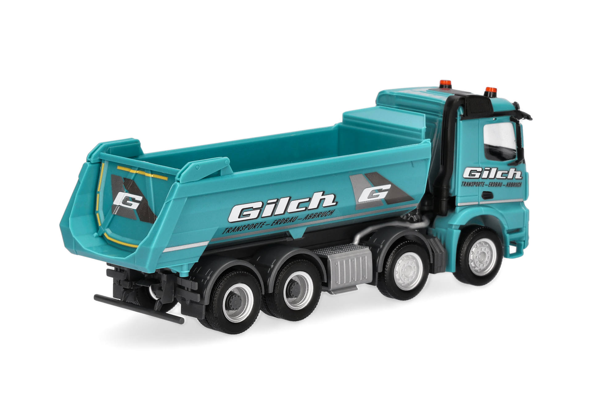 dump truck, toy, turquoise, truck trailer, Gleich logo