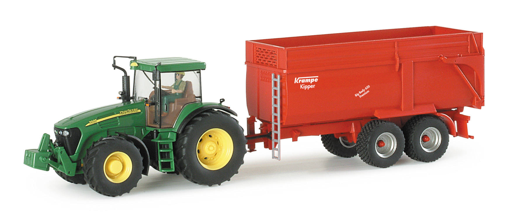 John Deere tractor 7920 with driver and Krampe trailer BigBody 650