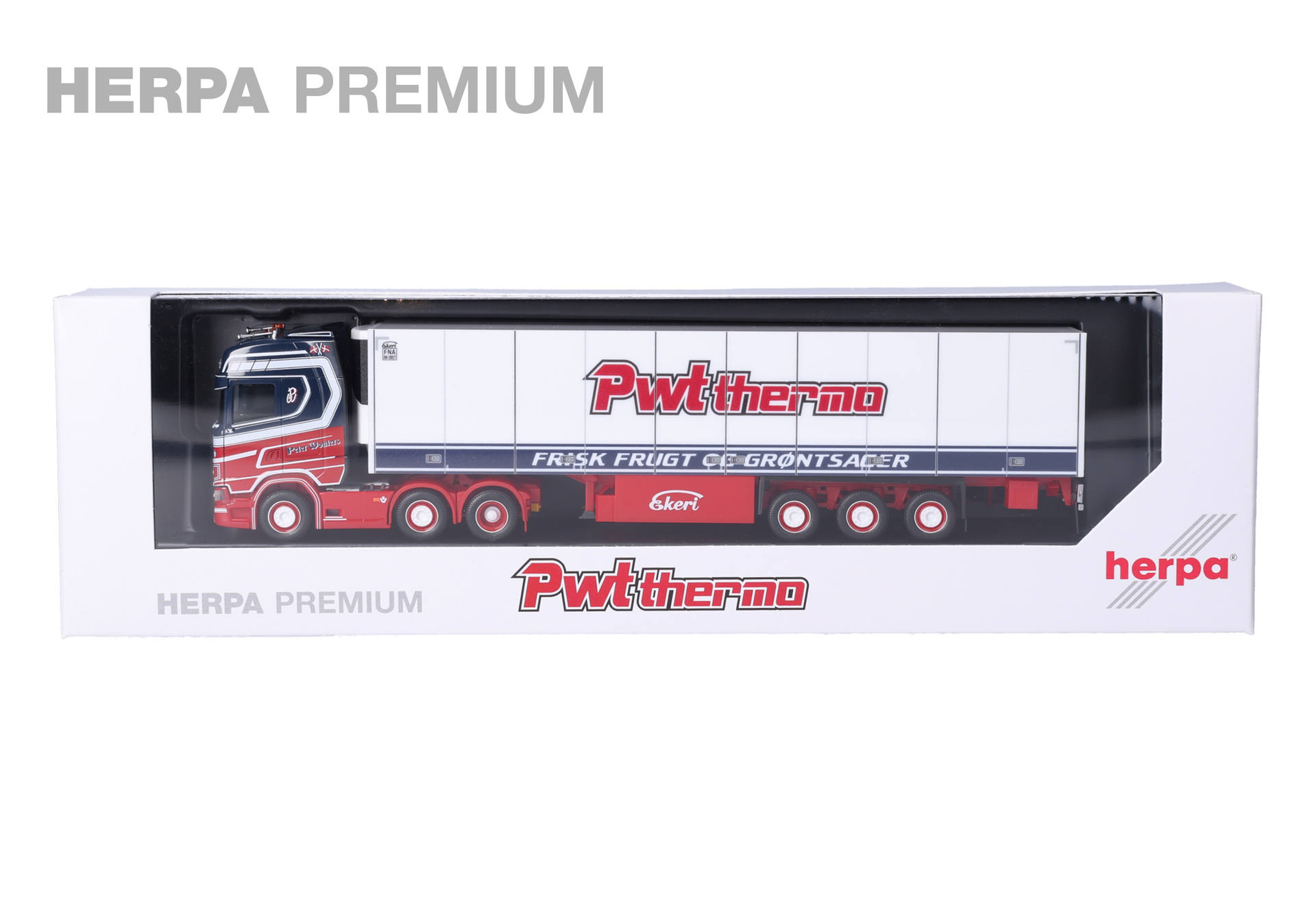 model truck, semi trailer, red truck, box trailer, scale model