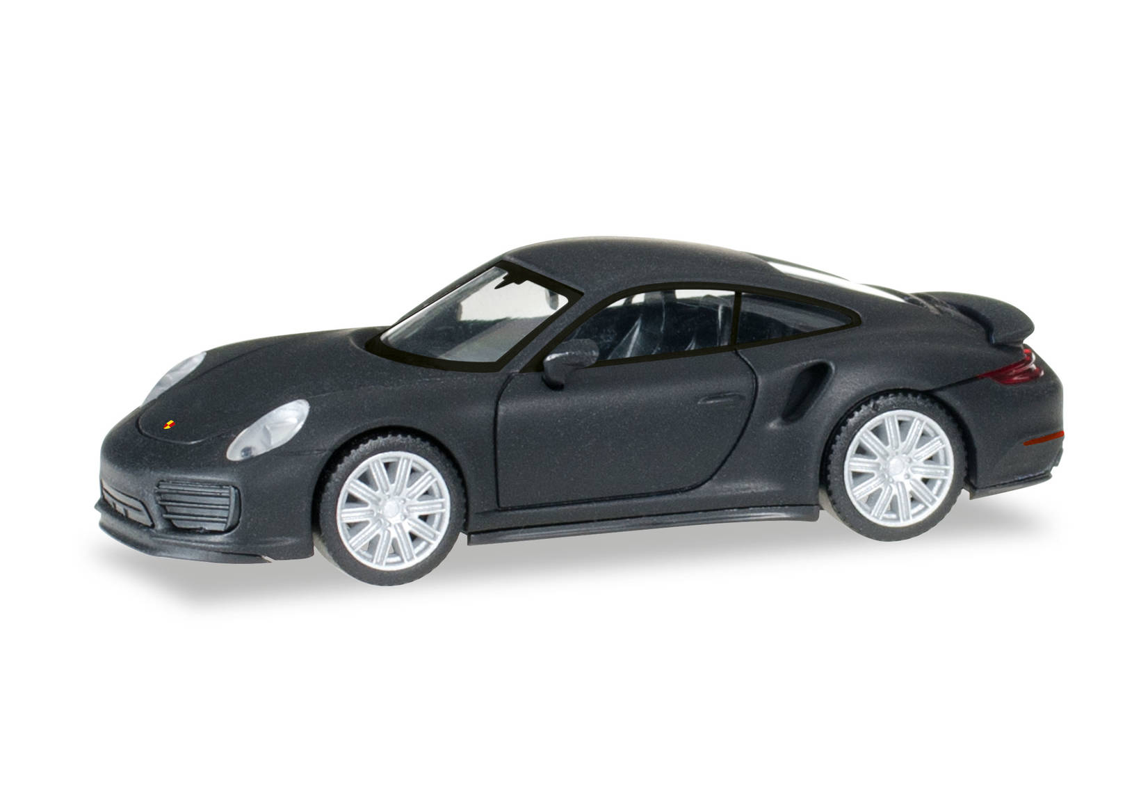 Porsche 911 Turbo, mattschwarz mit Chromfelgen