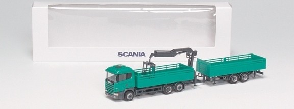 Scania 124 HL building material tandem trailer train with loading crane 3A/2A special box