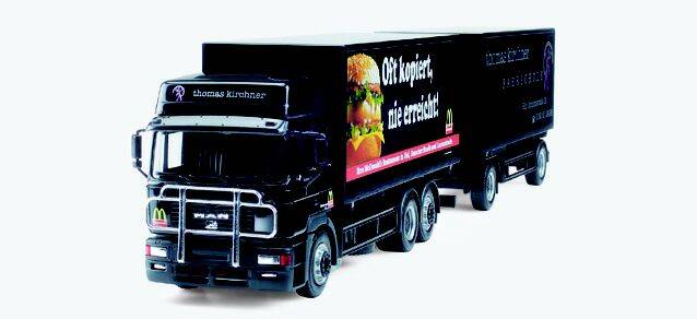 MAN F2000 Wechselkoffer-Hängerzug "Fahrschule Kirchner / McDonald's"