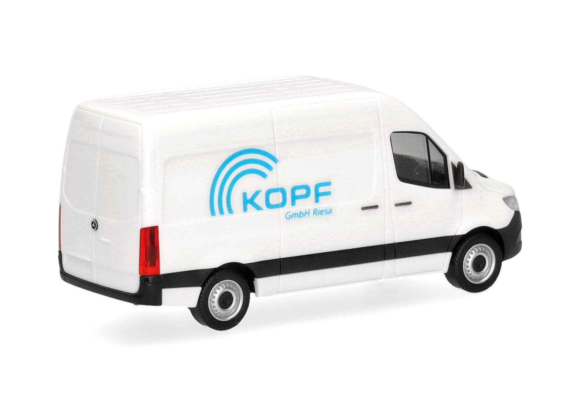 van, cargo van, toy model, white, logo blue