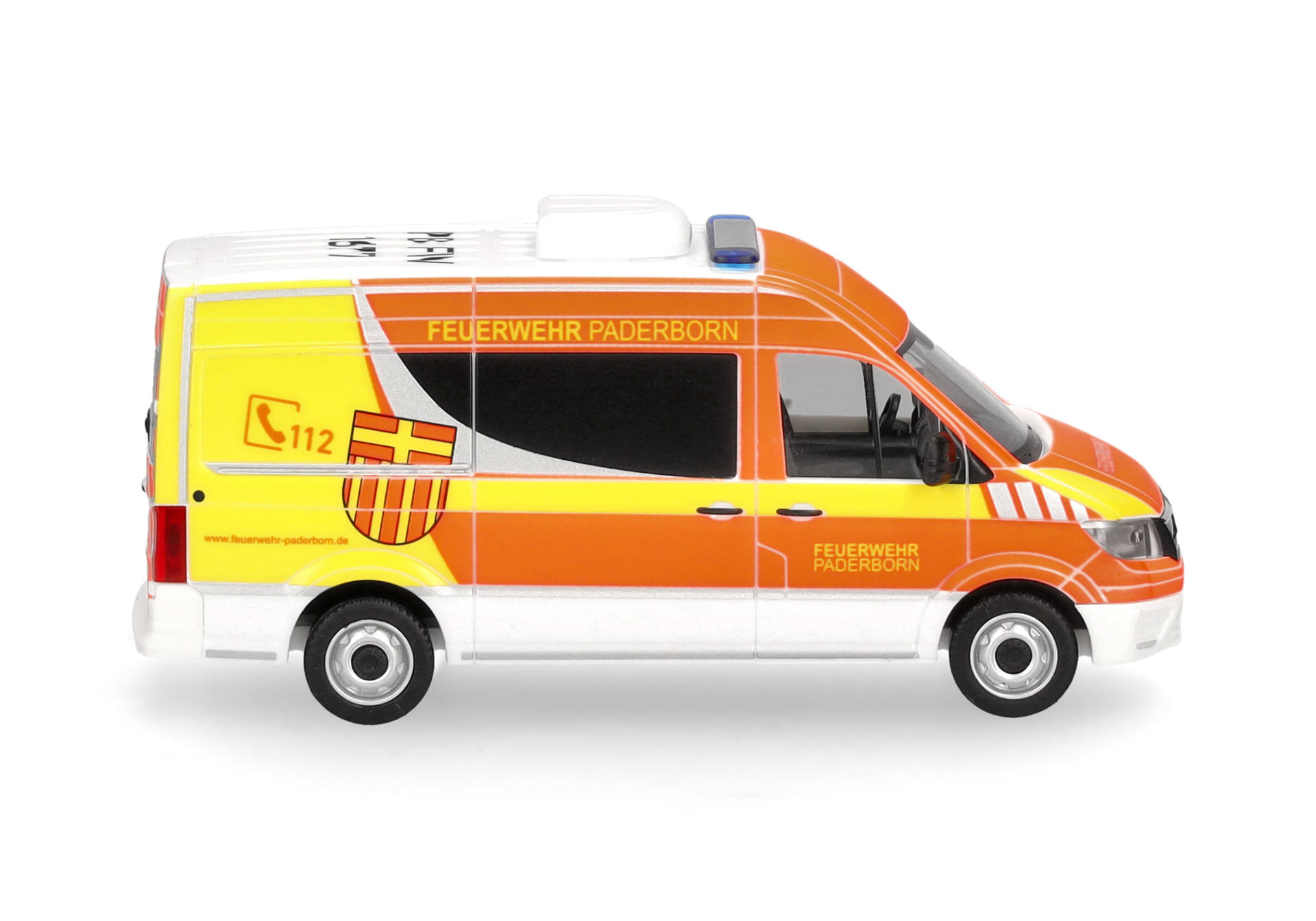 Einsatzfahrzeug, Van, Orange, Aufkleber, Feuerwehr, Notdienst-Van, Rettungswagen, orange-weis, Fahrzeugbeschriftung, Paderborn Feuerwehr