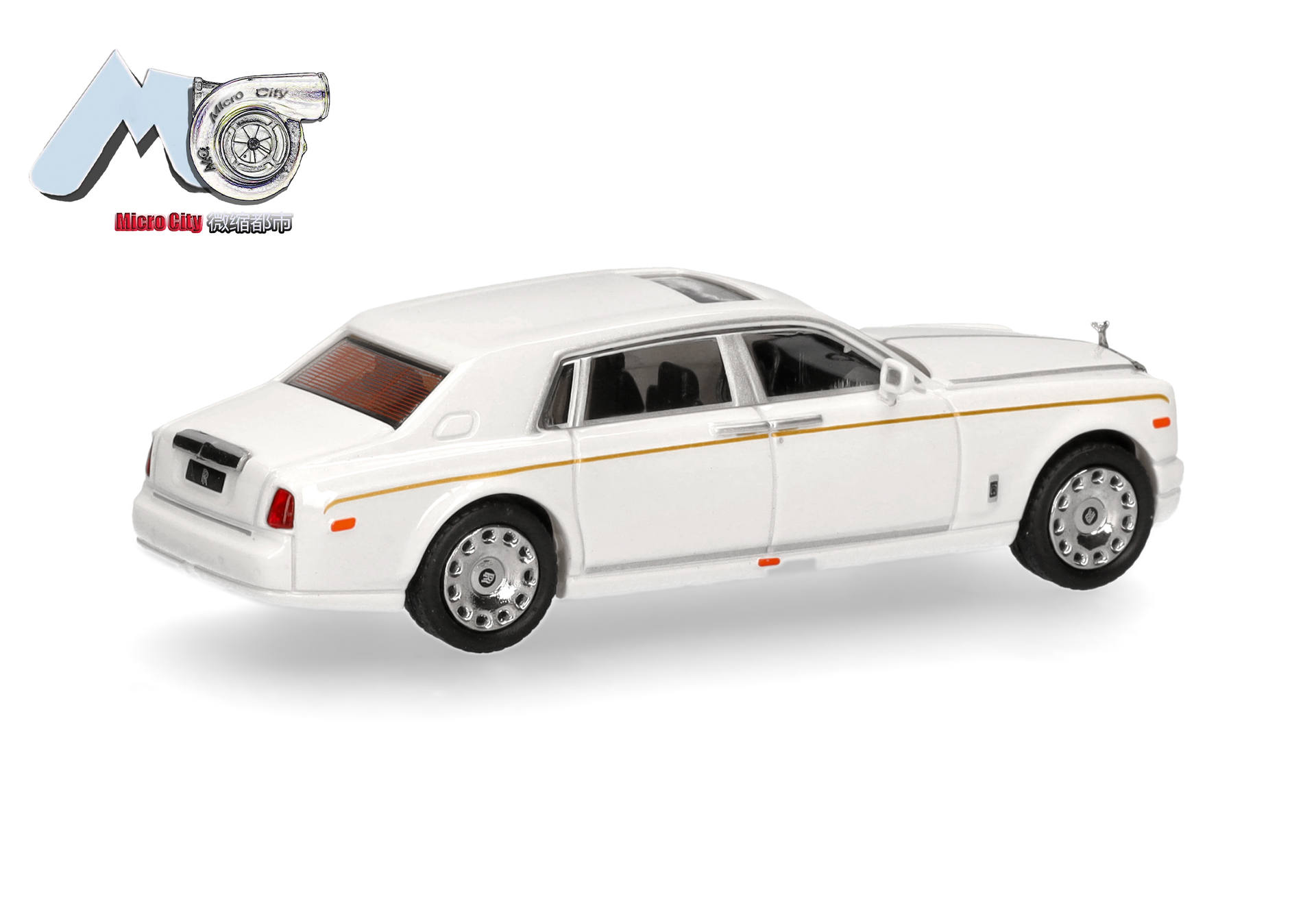 Die-Stahlauto, Limousine, weiß, Goldstreifen, Modellauto