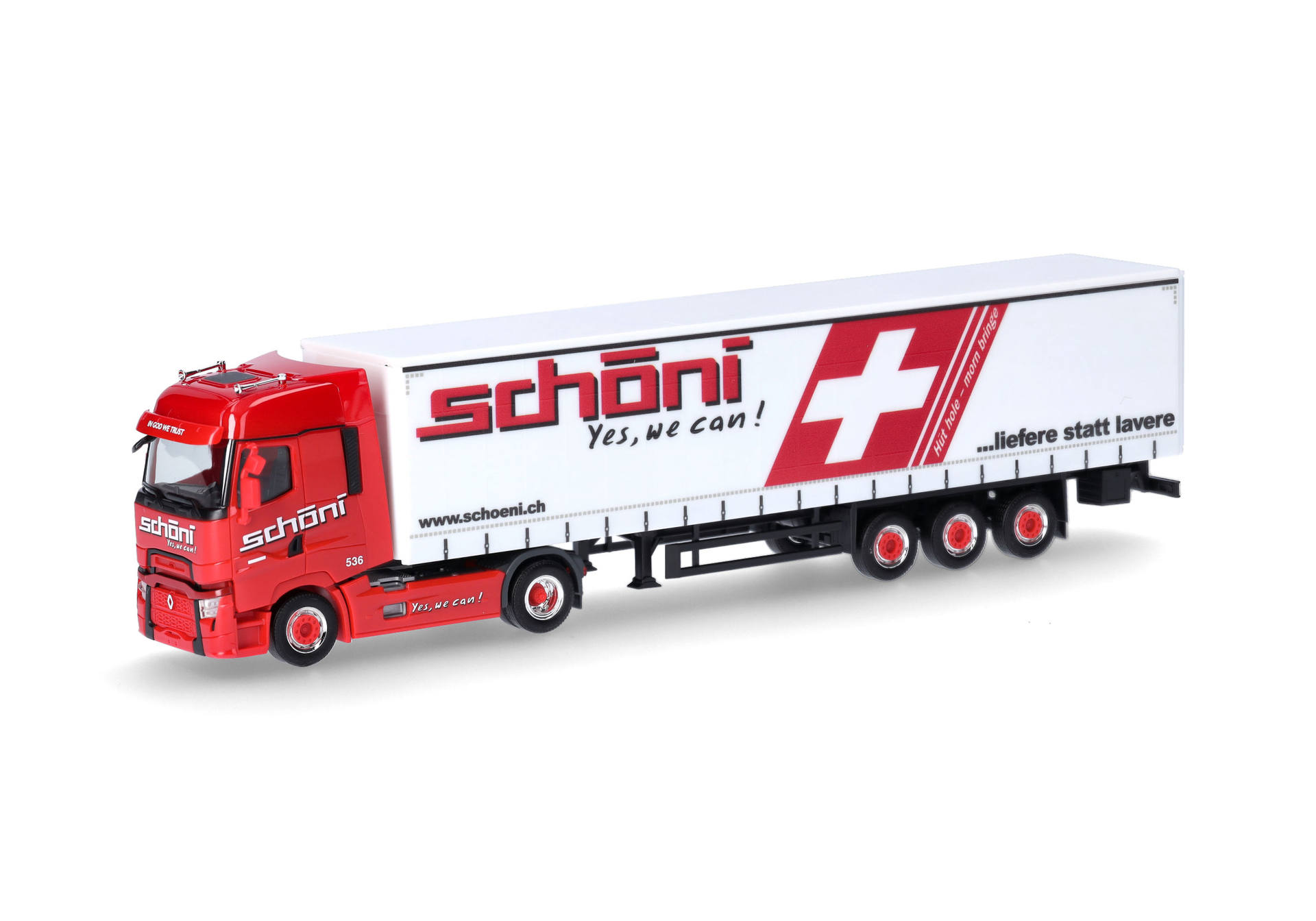 Renault T facelift Gardinenplanen-Sattelzug "Schöni" (Schweiz)