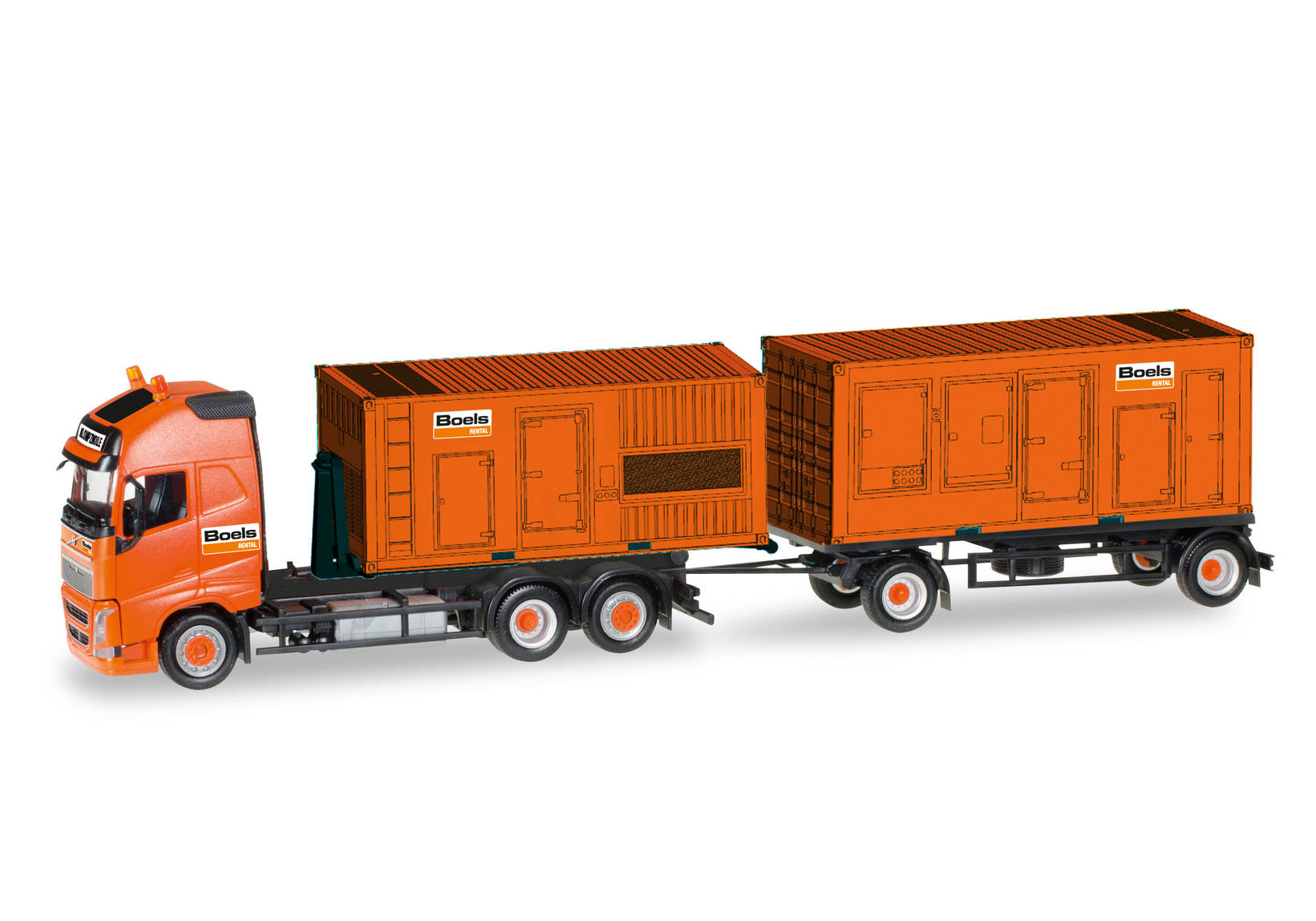 Volvo FH GL XL Hakenlift-Hängerzug mit 2 Stromaggregaten "Boels"