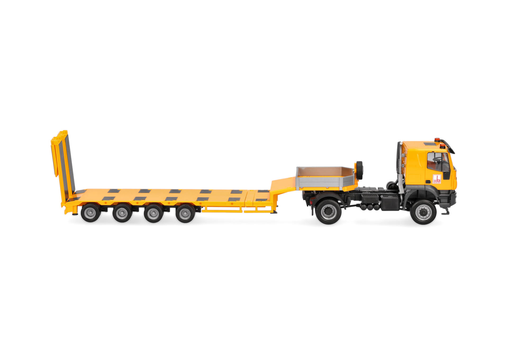 semi-trailer, flatbed, truck, orange, model