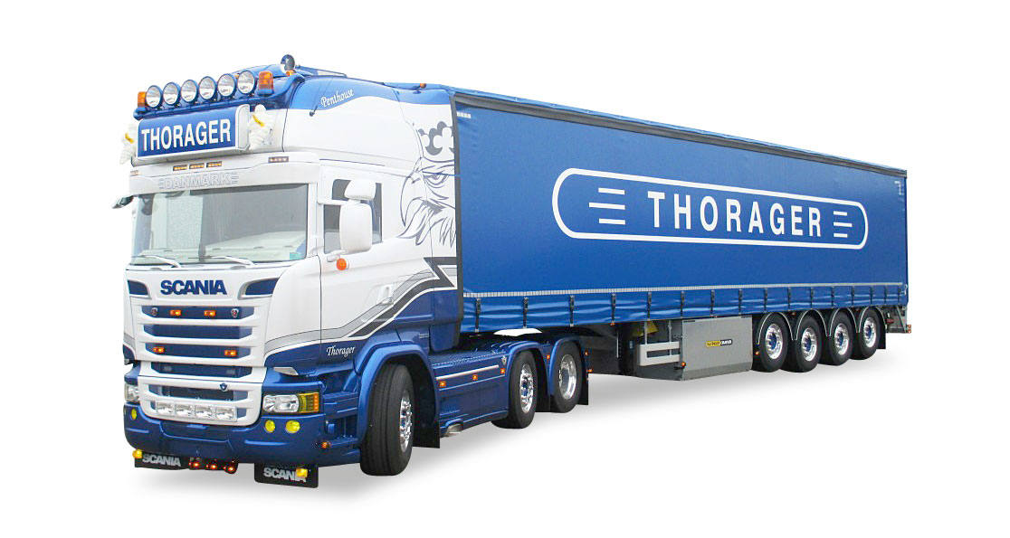 Scania R TL 6x2 curtain canvas semitrailer "Thorager"