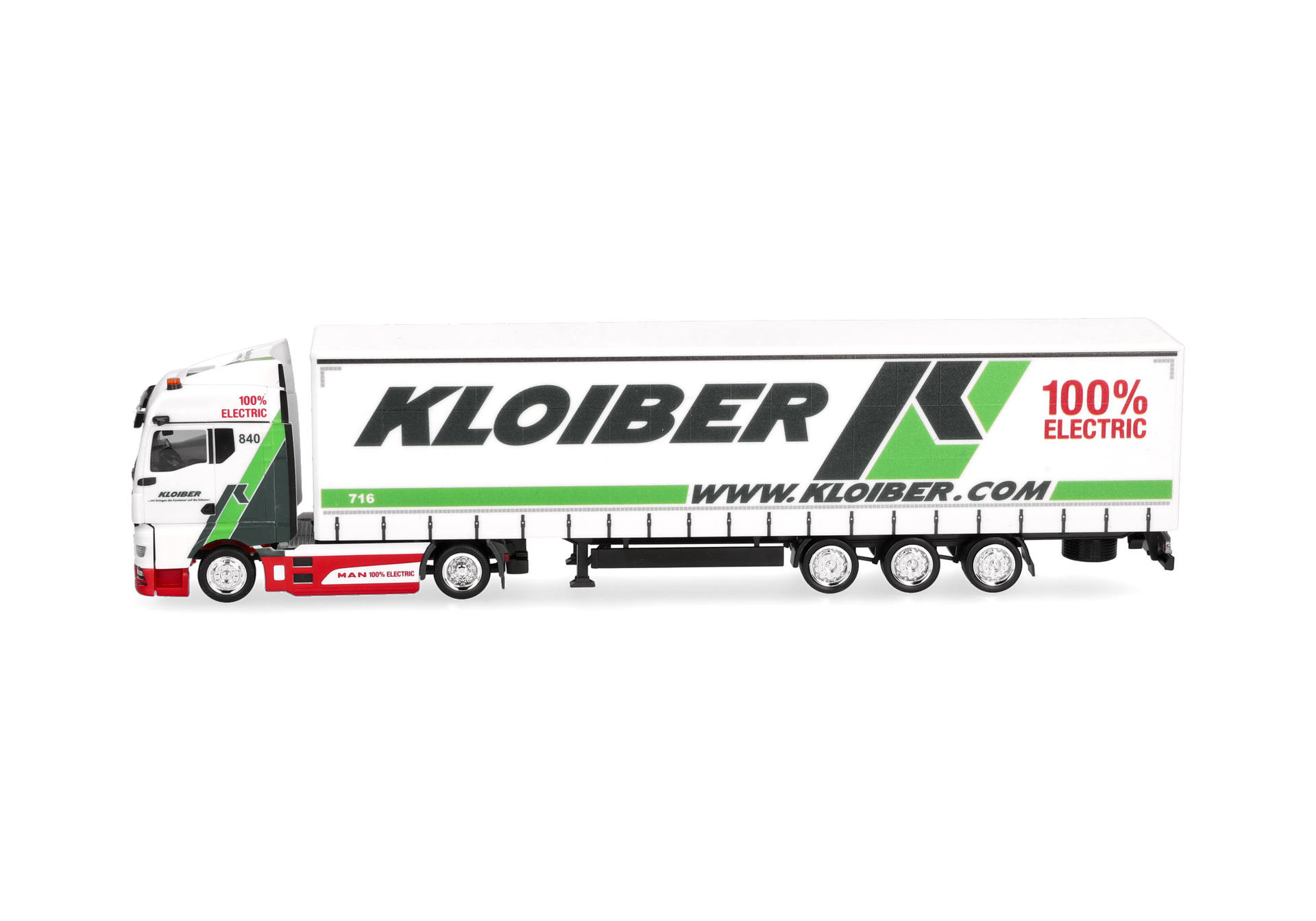 electric truck, trailer, semi-trailer, white trailer, green accents