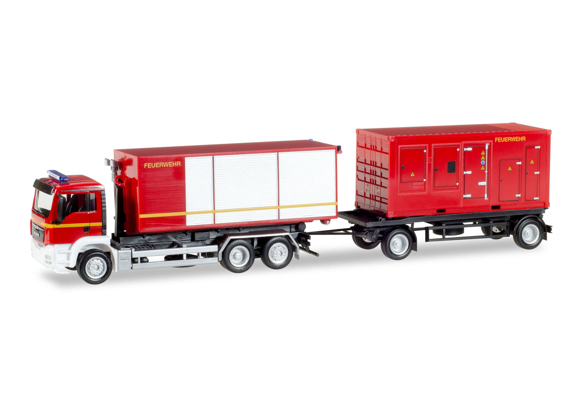 MAN TGS M Euro 5 Hakenlift-Hängerzug mit Stromaggregat und Container "Feuerwehr"