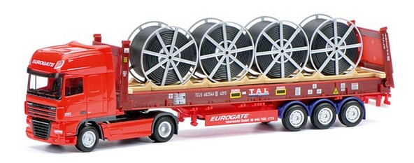 DAF XF 105 SSC Flatcontainer saddle train and cable drums 2a/3a
